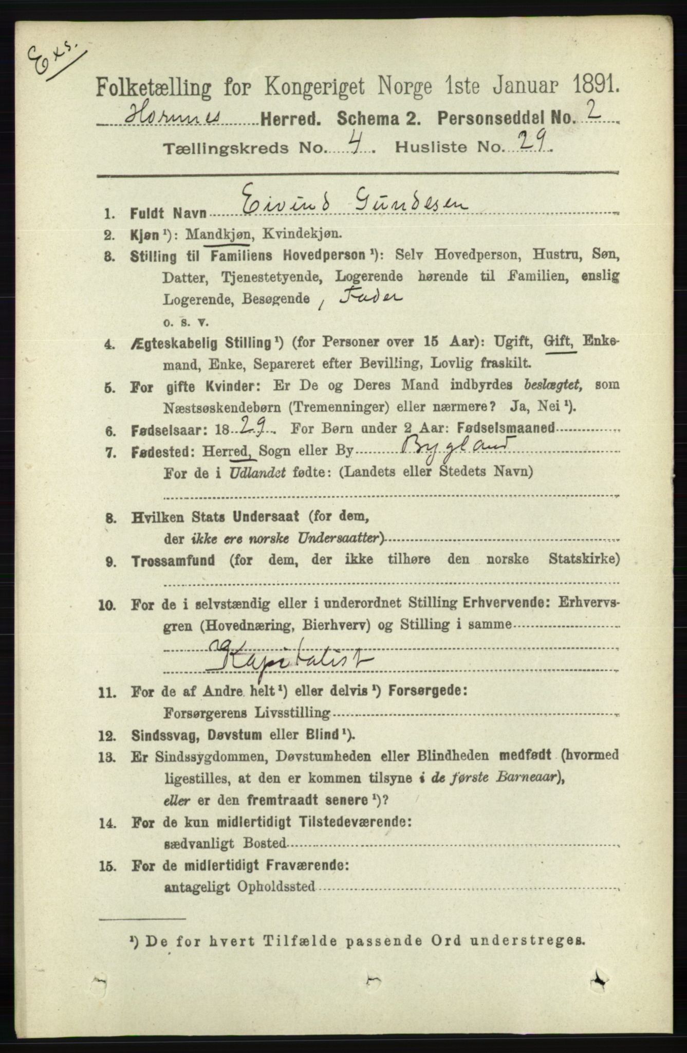 RA, Census 1891 for Nedenes amt: Gjenparter av personsedler for beslektede ektefeller, menn, 1891, p. 984