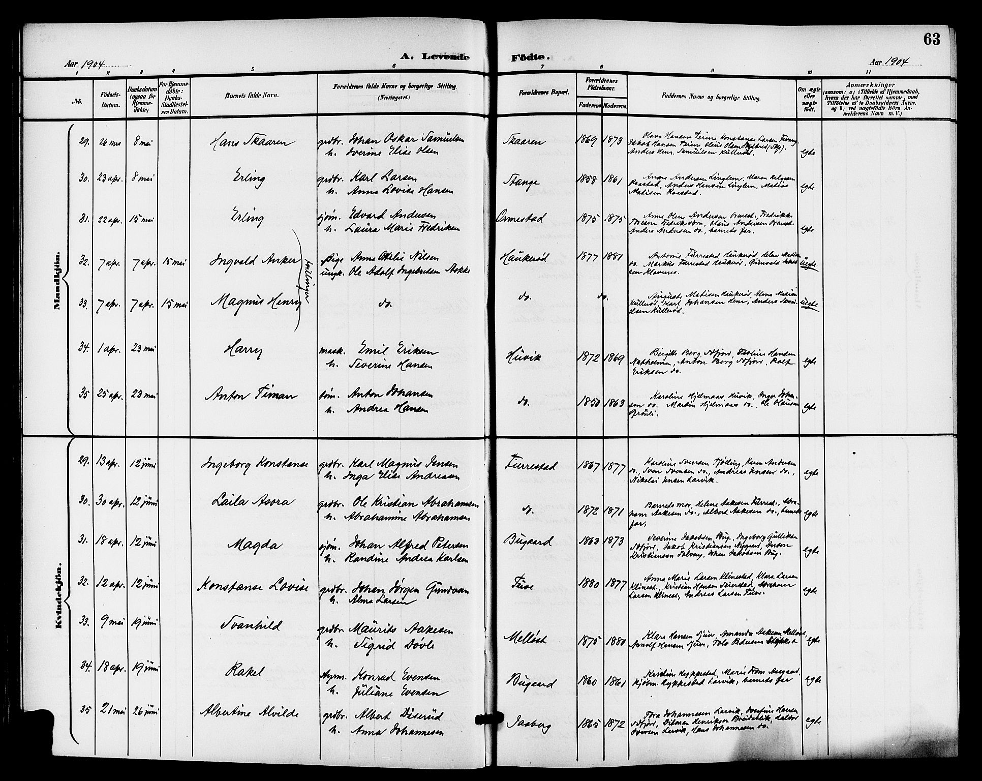 Sandar kirkebøker, AV/SAKO-A-243/G/Ga/L0002: Parish register (copy) no. 2, 1900-1915, p. 63