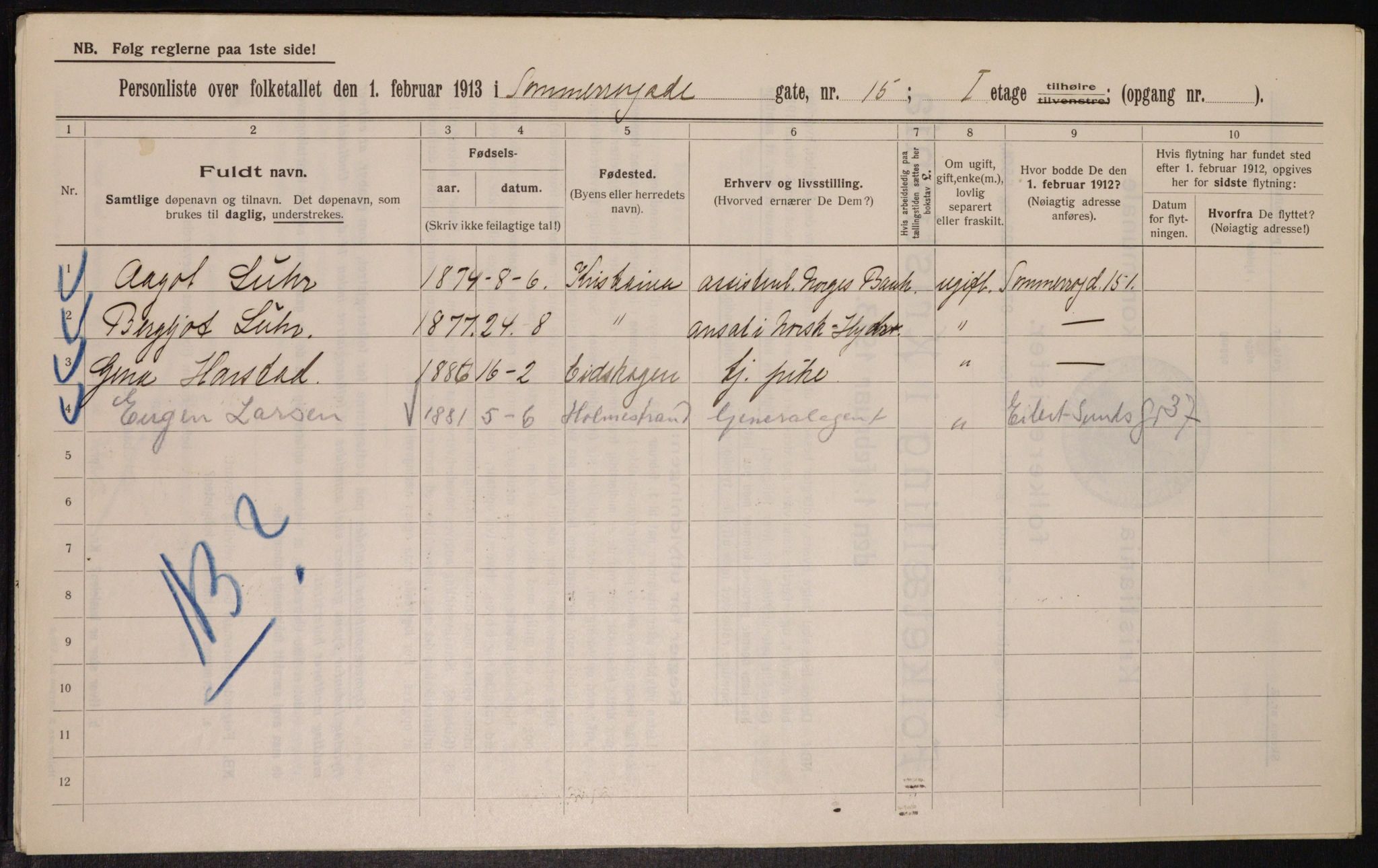 OBA, Municipal Census 1913 for Kristiania, 1913, p. 99753