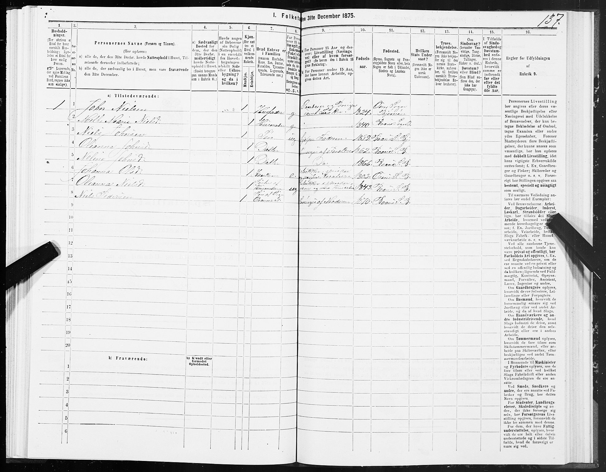 SAT, 1875 census for 1632P Bjørnør, 1875, p. 2137