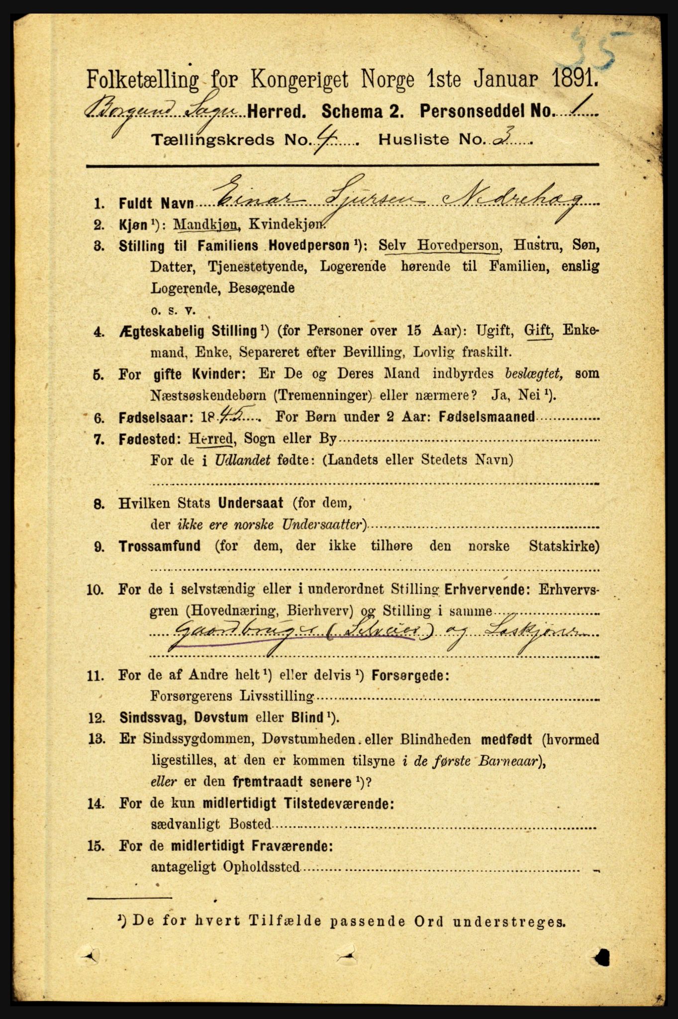 RA, 1891 census for 1423 Borgund, 1891, p. 840