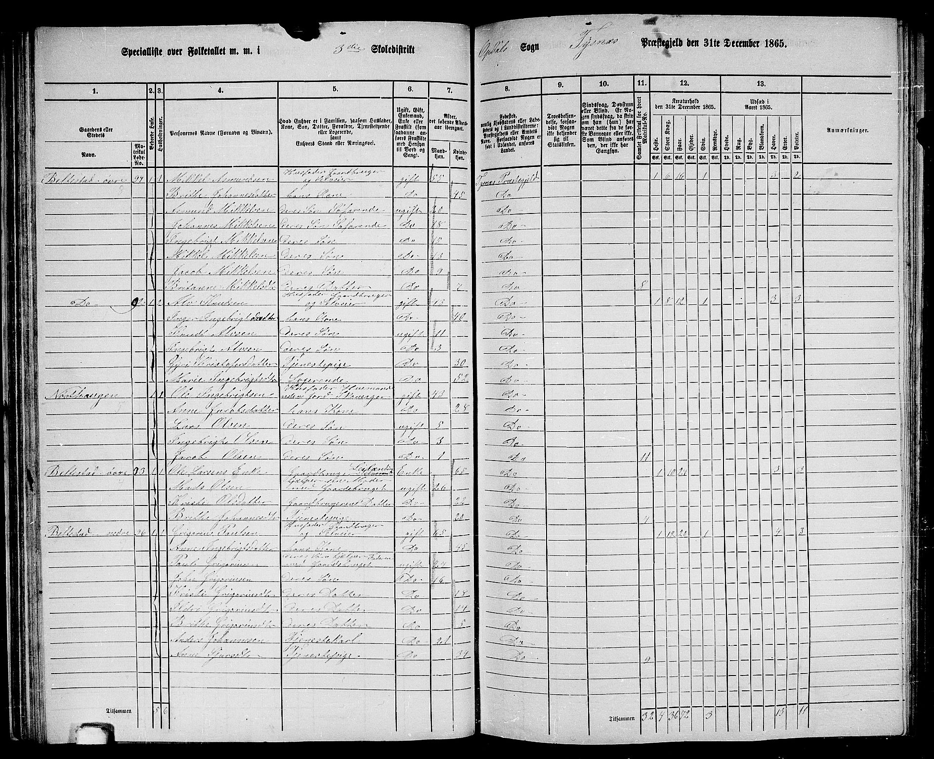 RA, 1865 census for Tysnes, 1865, p. 50