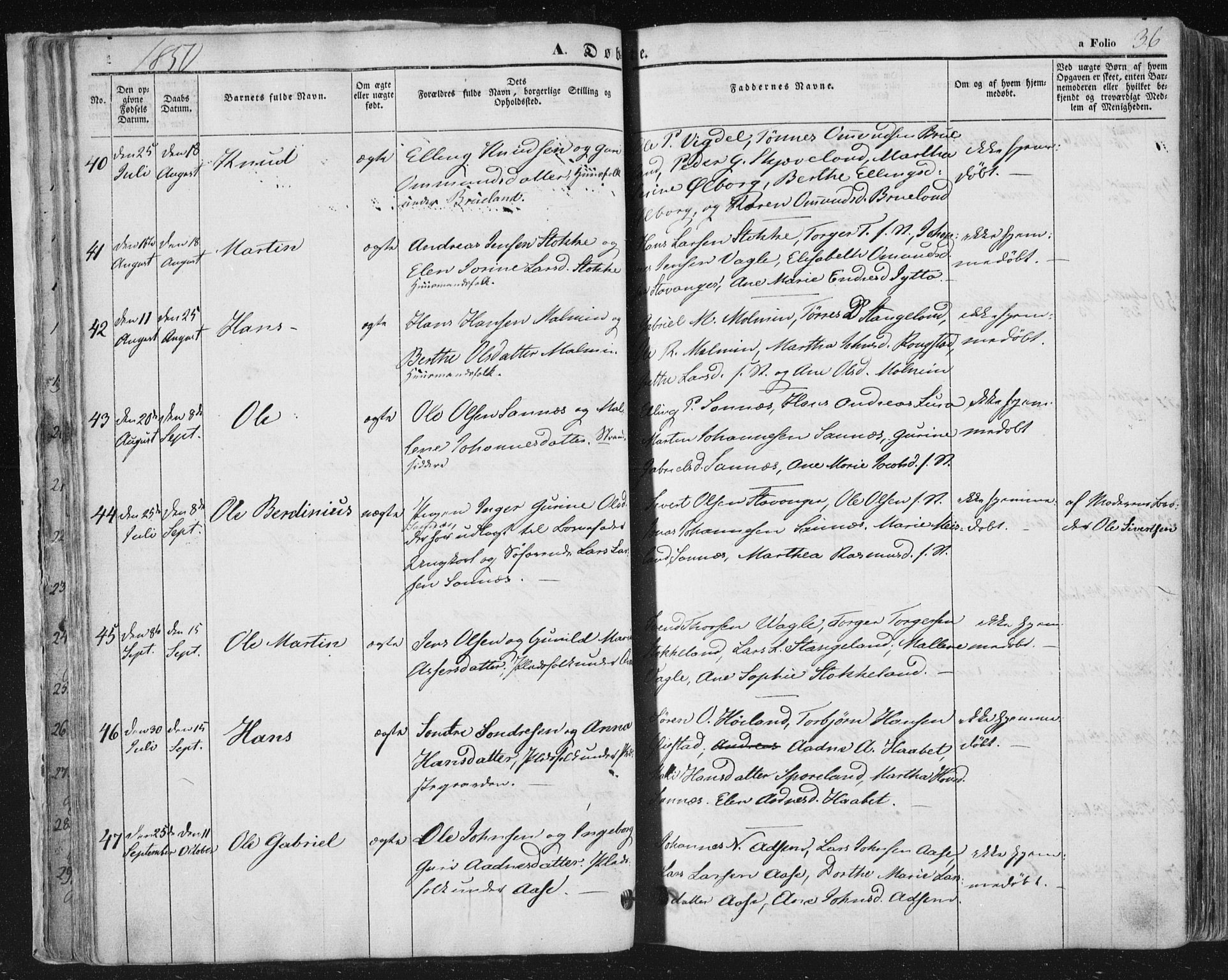 Høyland sokneprestkontor, AV/SAST-A-101799/001/30BA/L0008: Parish register (official) no. A 8, 1841-1856, p. 36