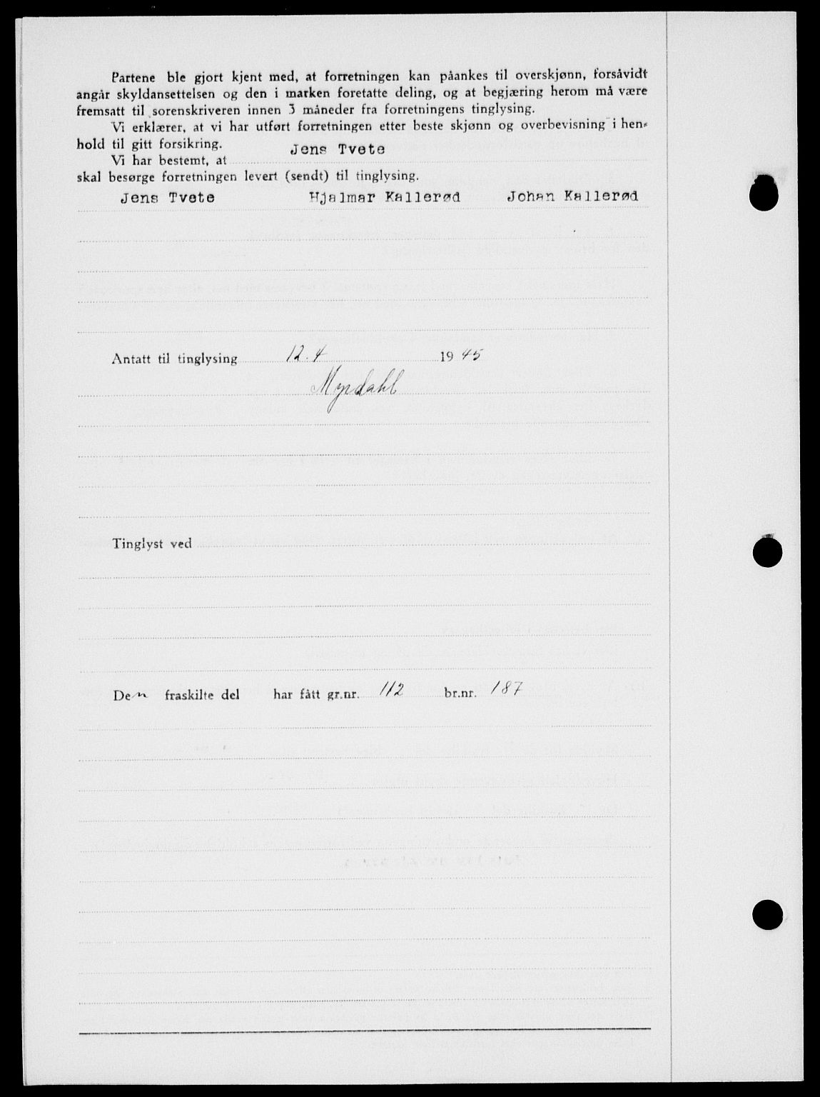 Onsøy sorenskriveri, AV/SAO-A-10474/G/Ga/Gab/L0014: Mortgage book no. II A-14, 1944-1945, Diary no: : 564/1945