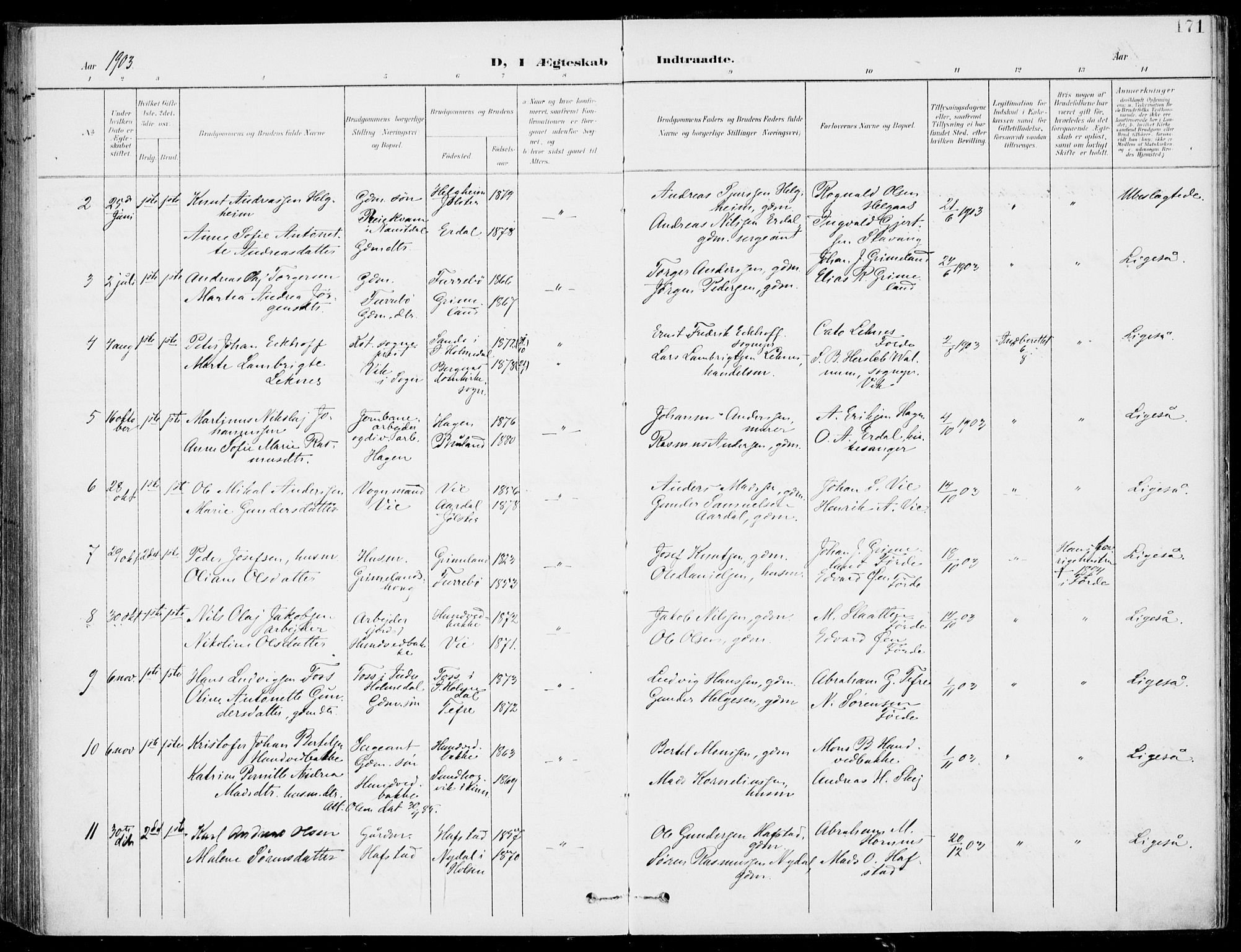 Førde sokneprestembete, SAB/A-79901/H/Haa/Haab/L0002: Parish register (official) no. B  2, 1899-1920, p. 171