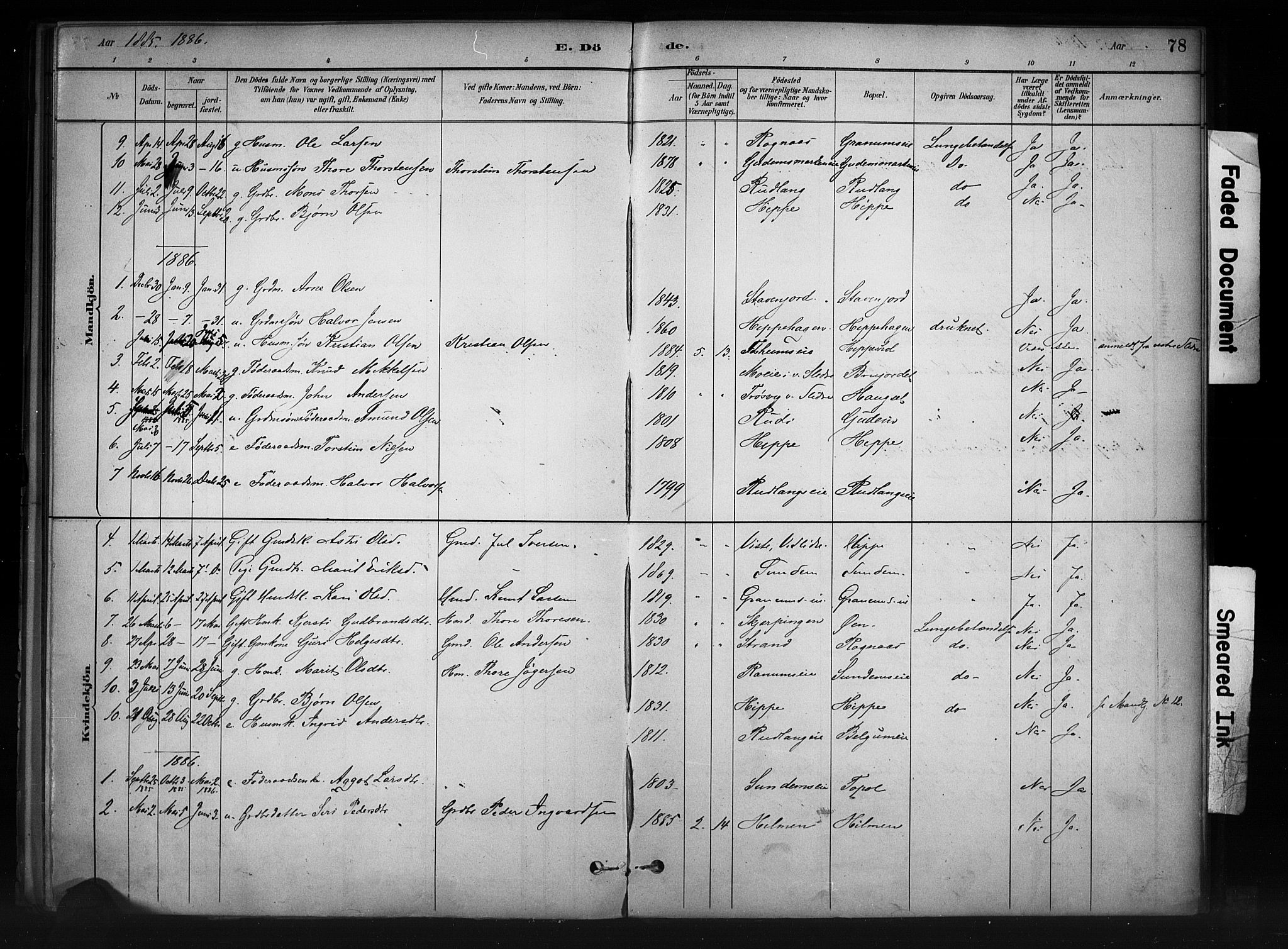 Nord-Aurdal prestekontor, AV/SAH-PREST-132/H/Ha/Haa/L0011: Parish register (official) no. 11, 1883-1896, p. 78