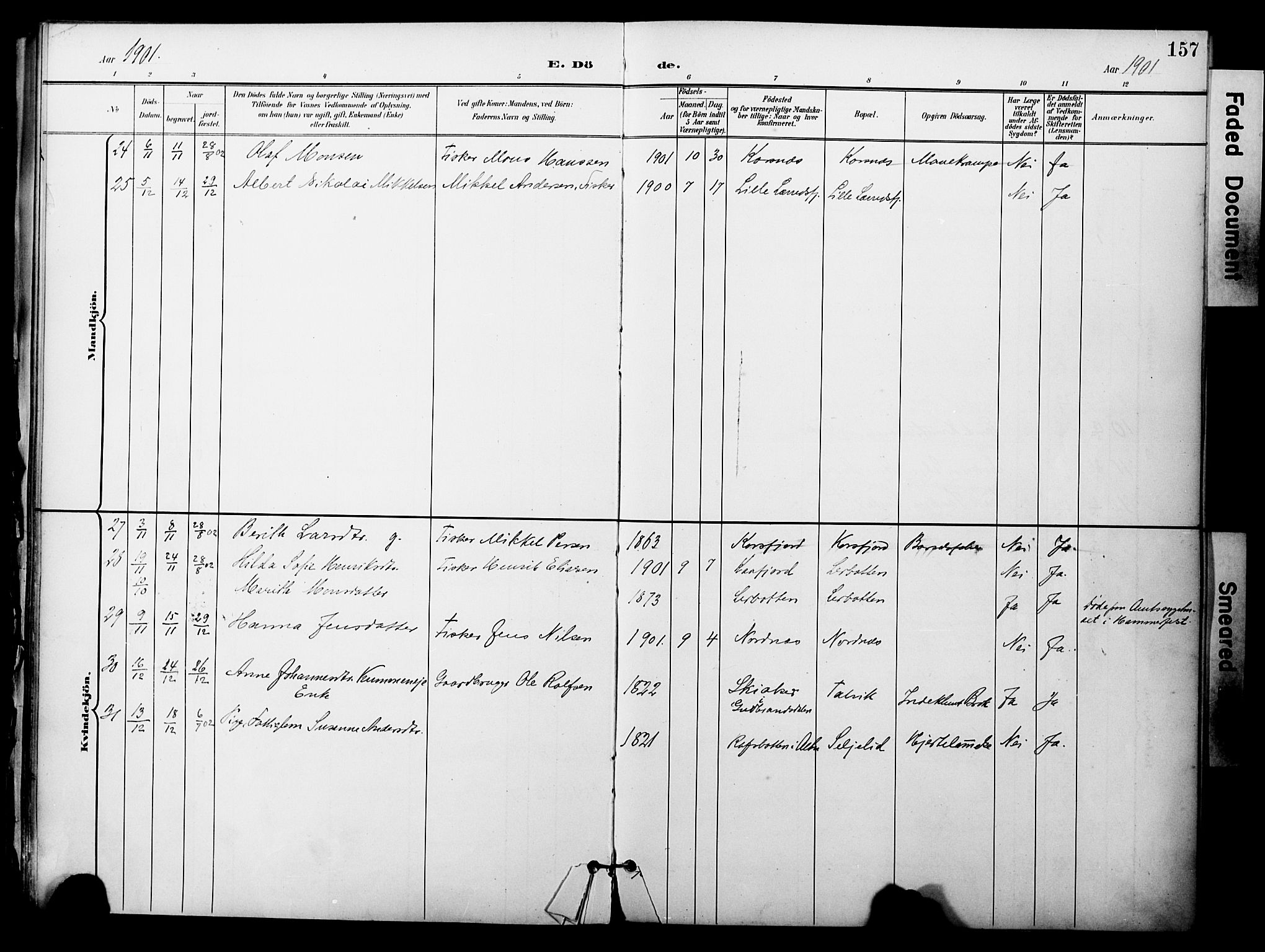 Talvik sokneprestkontor, AV/SATØ-S-1337/H/Ha/L0014kirke: Parish register (official) no. 14, 1897-1905, p. 157