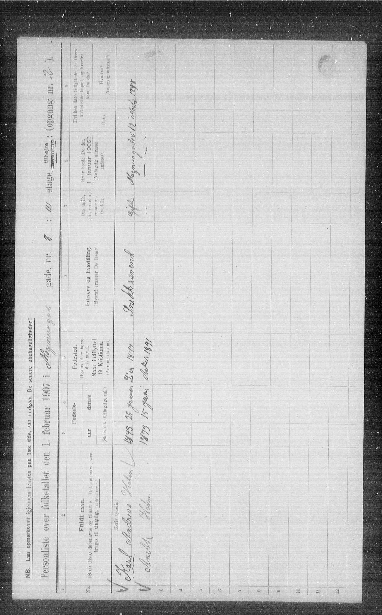 OBA, Municipal Census 1907 for Kristiania, 1907, p. 30393