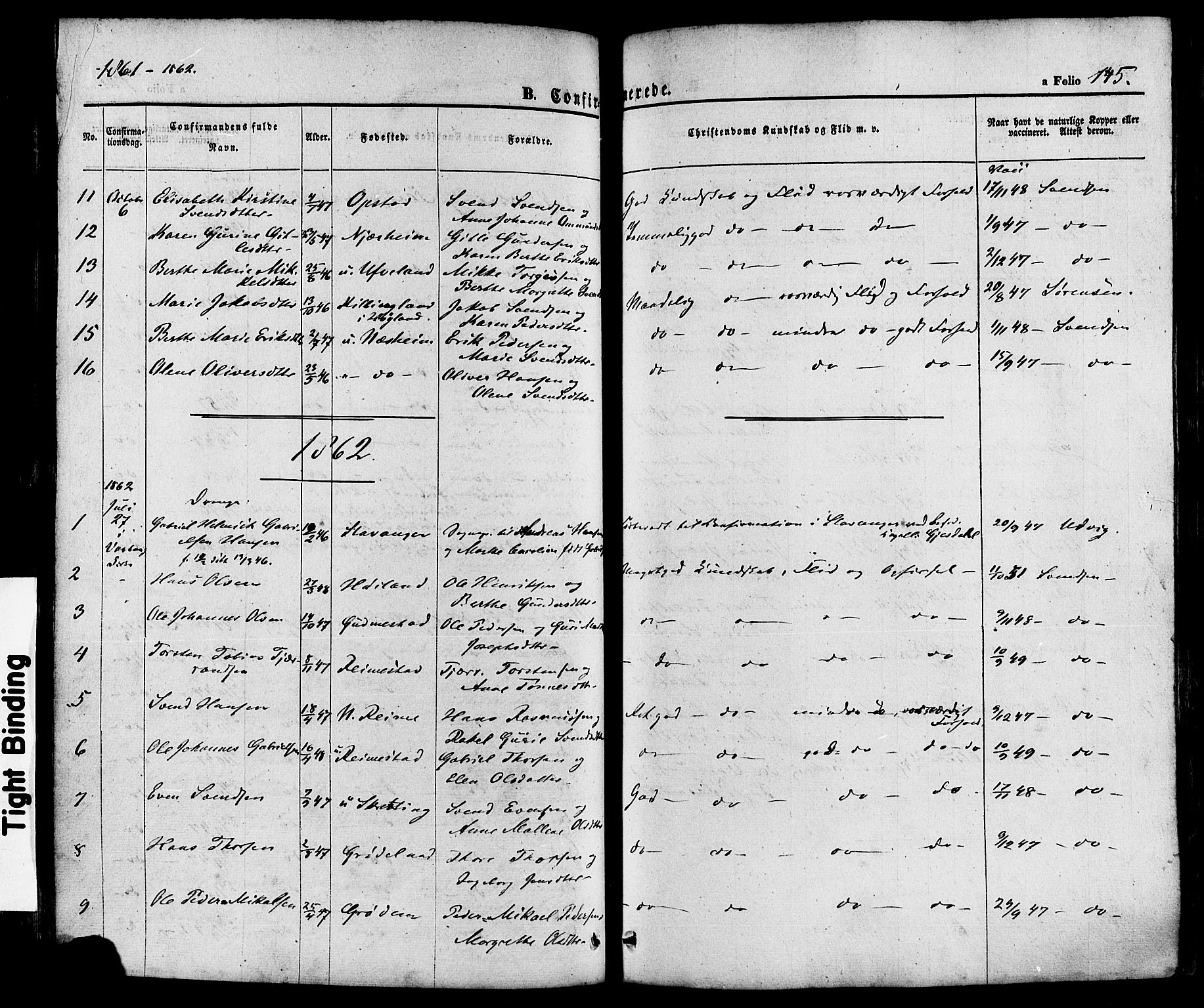 Hå sokneprestkontor, AV/SAST-A-101801/001/30BA/L0008: Parish register (official) no. A 7, 1853-1878, p. 145