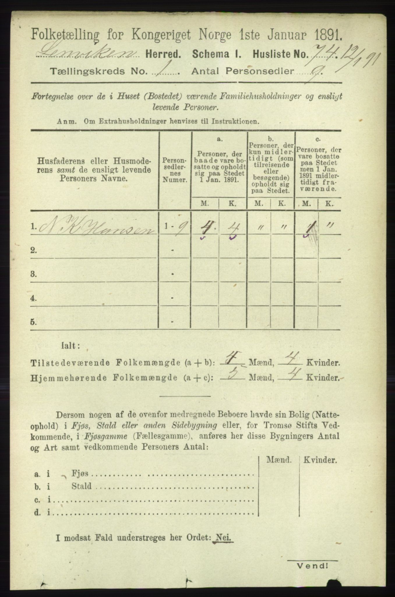 RA, 1891 census for 1931 Lenvik, 1891, p. 97