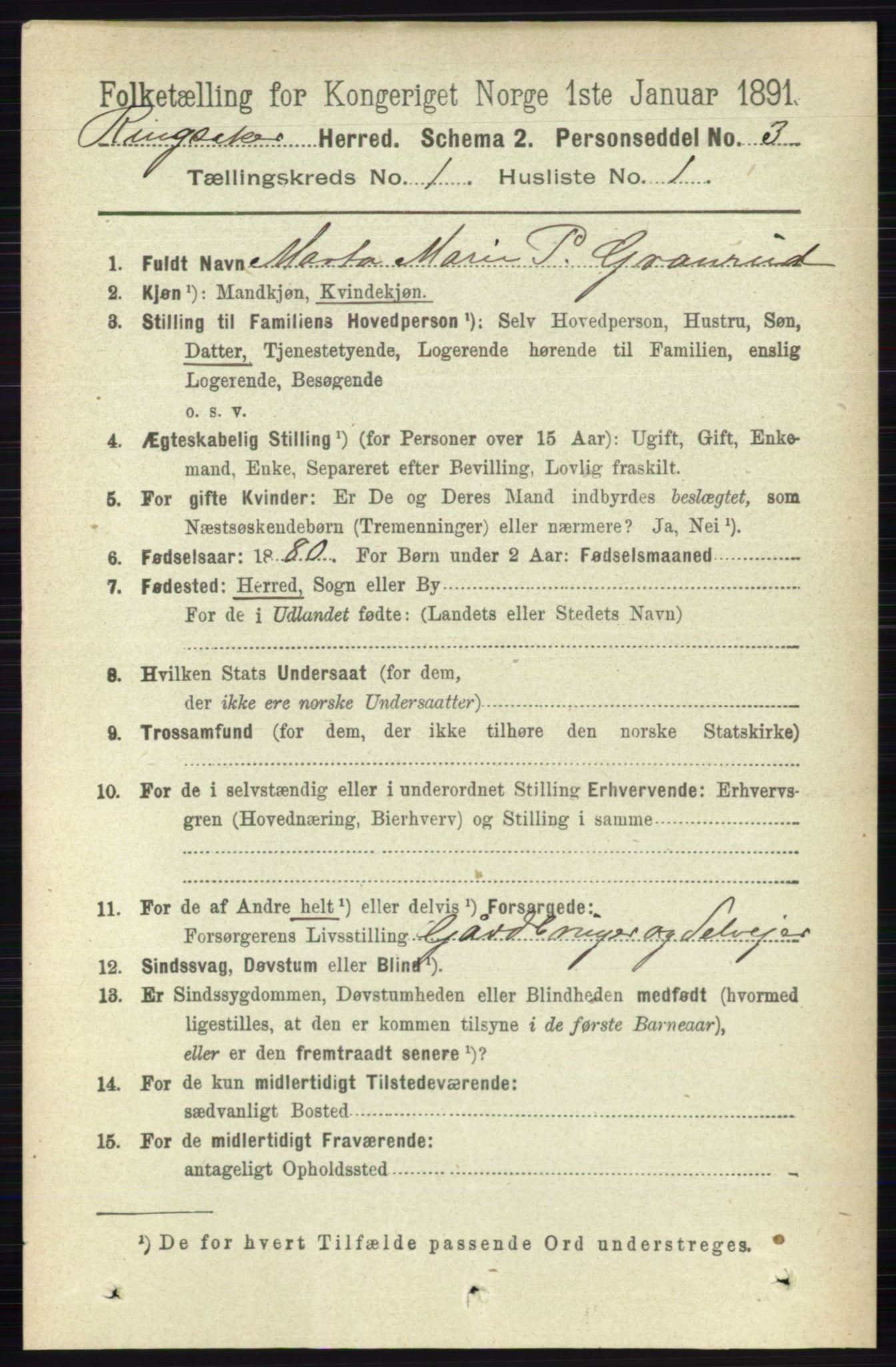 RA, 1891 census for 0412 Ringsaker, 1891, p. 175