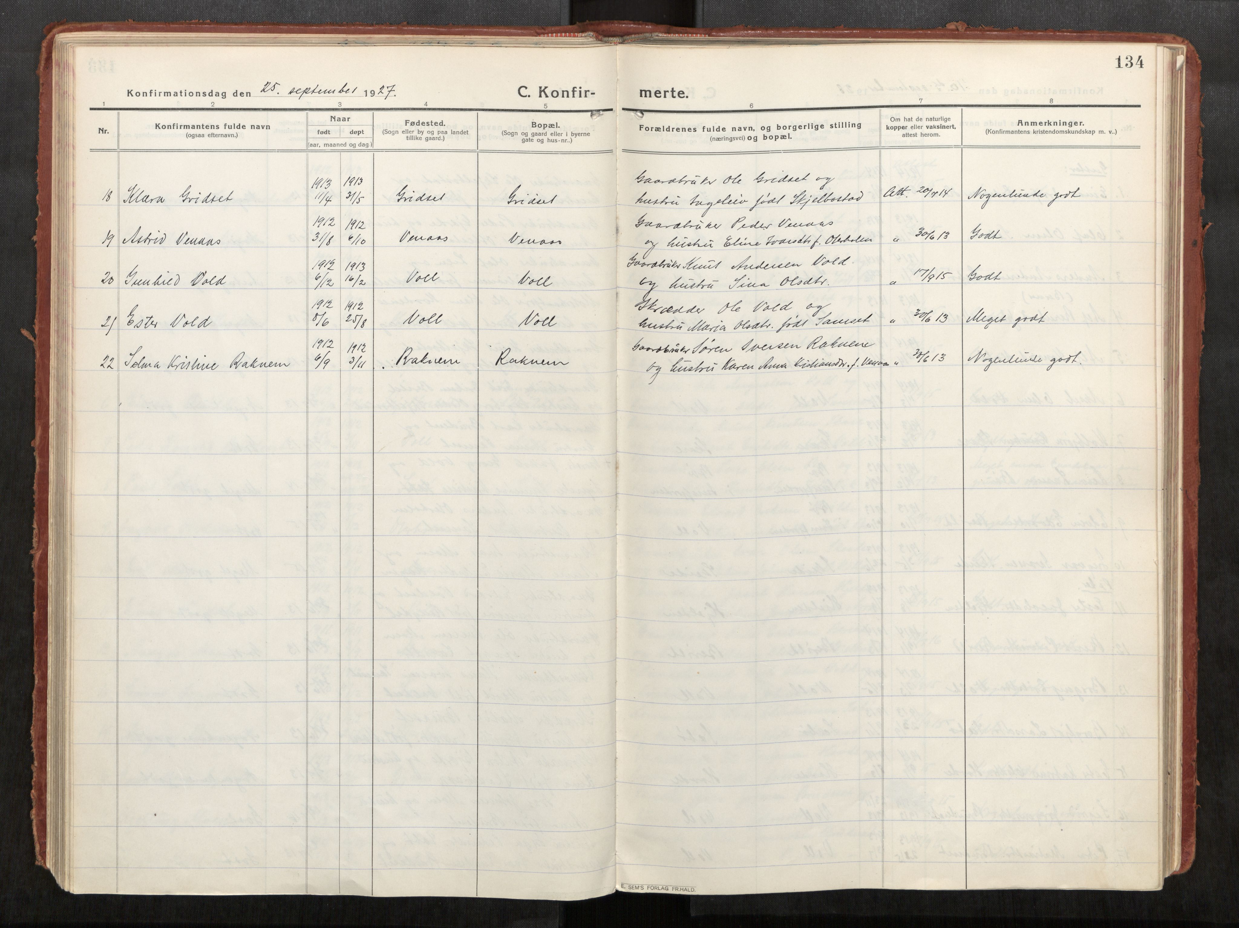 Eid sokneprestkontor, AV/SAT-A-1254: Parish register (official) no. 543A04, 1916-1956, p. 134