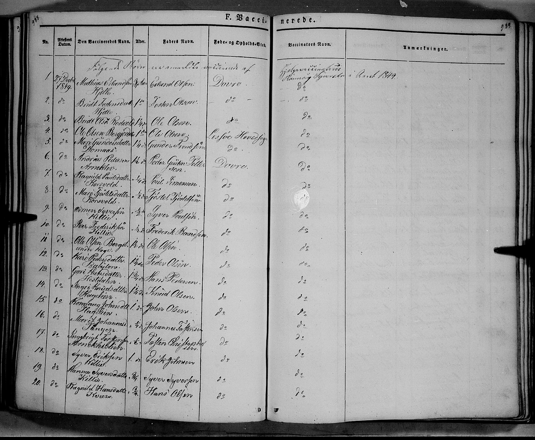 Lesja prestekontor, SAH/PREST-068/H/Ha/Haa/L0006: Parish register (official) no. 6B, 1843-1854, p. 988-989