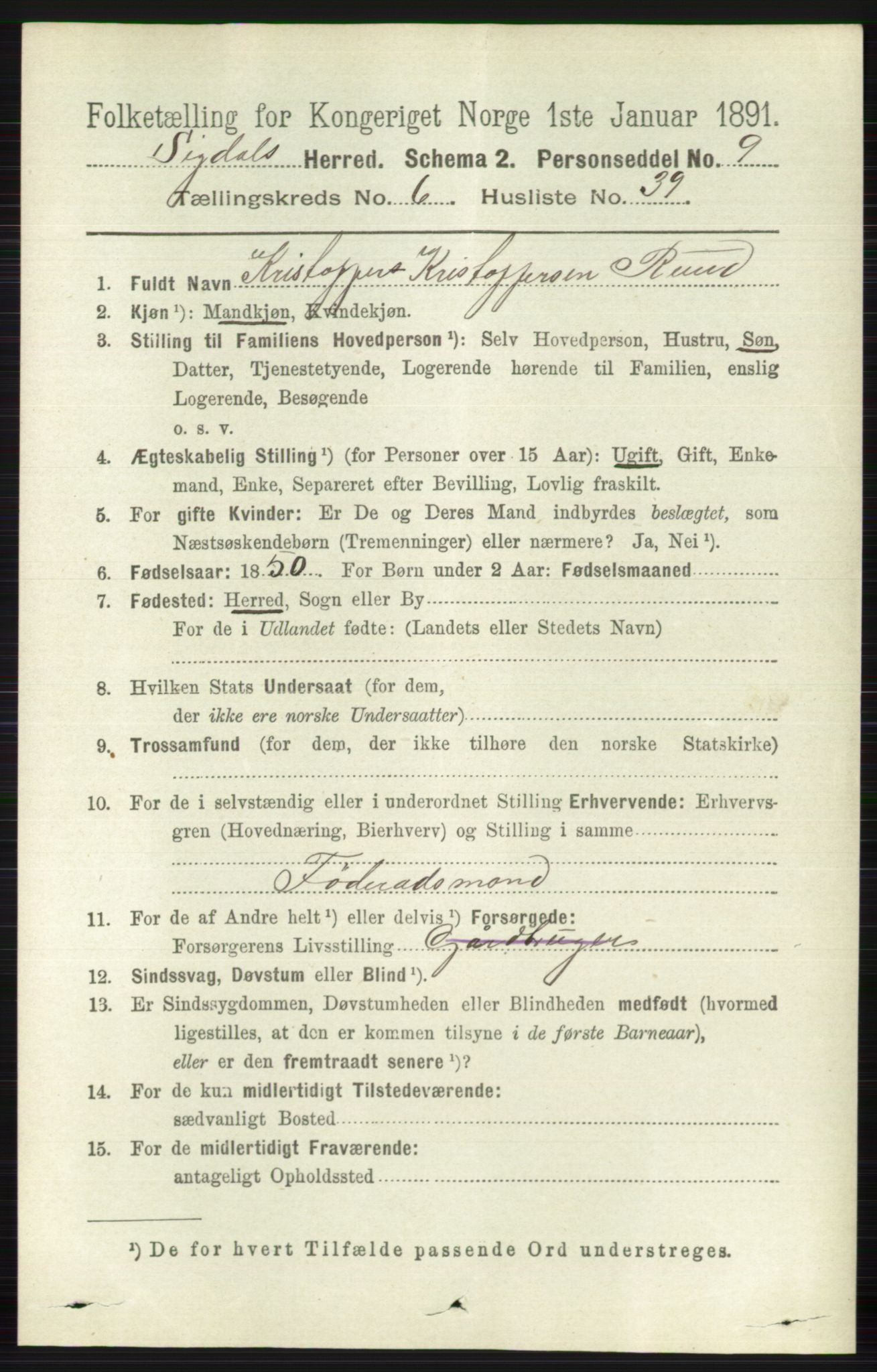 RA, 1891 census for 0621 Sigdal, 1891, p. 2642