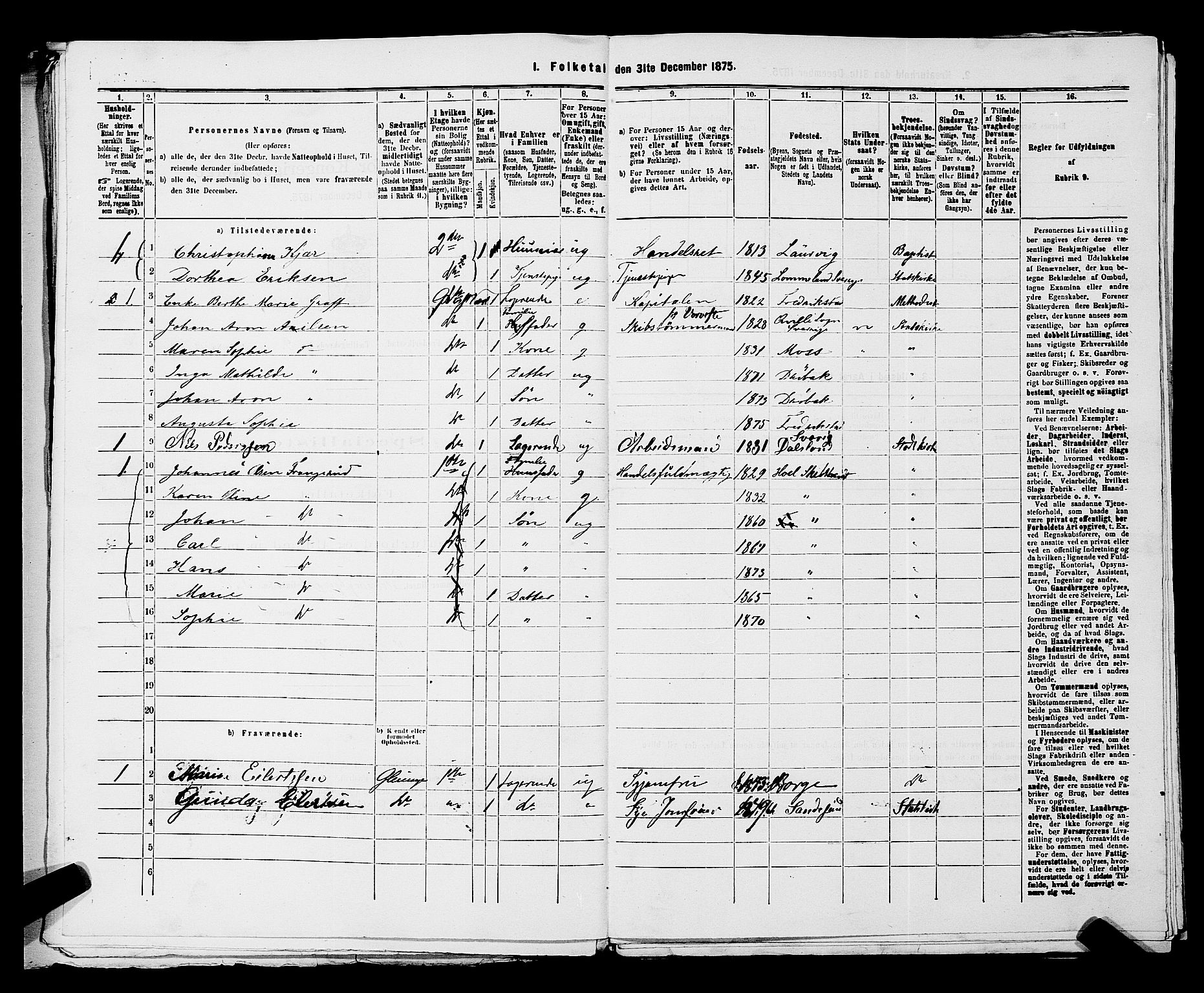 RA, 1875 census for 0103B Fredrikstad/Fredrikstad, 1875, p. 1543