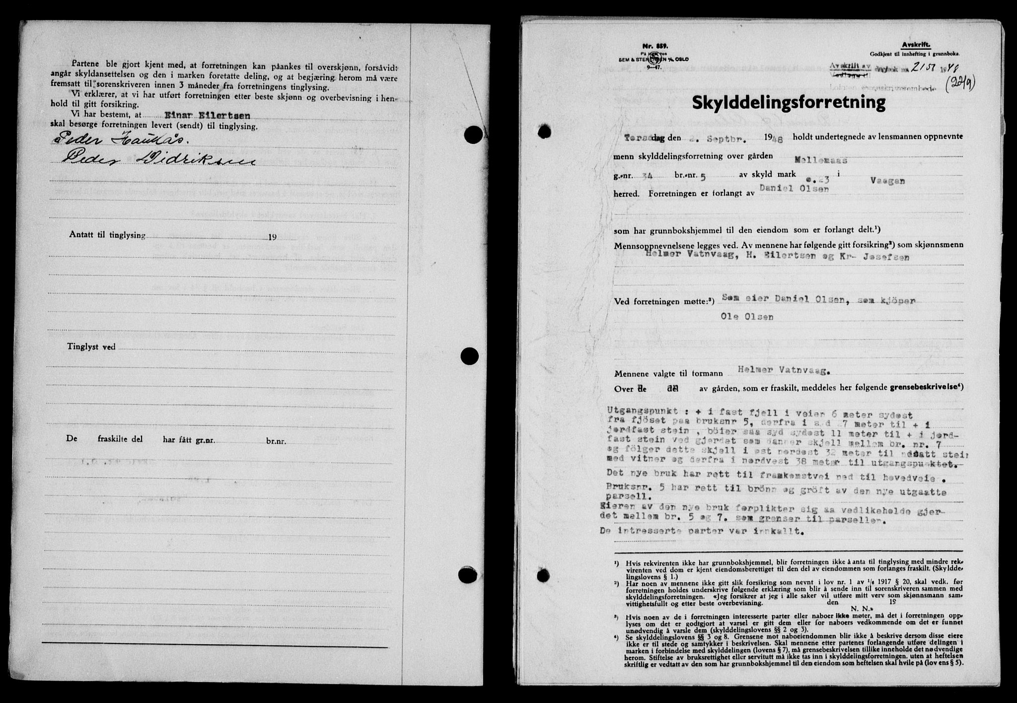 Lofoten sorenskriveri, SAT/A-0017/1/2/2C/L0019a: Mortgage book no. 19a, 1948-1948, Diary no: : 2158/1948