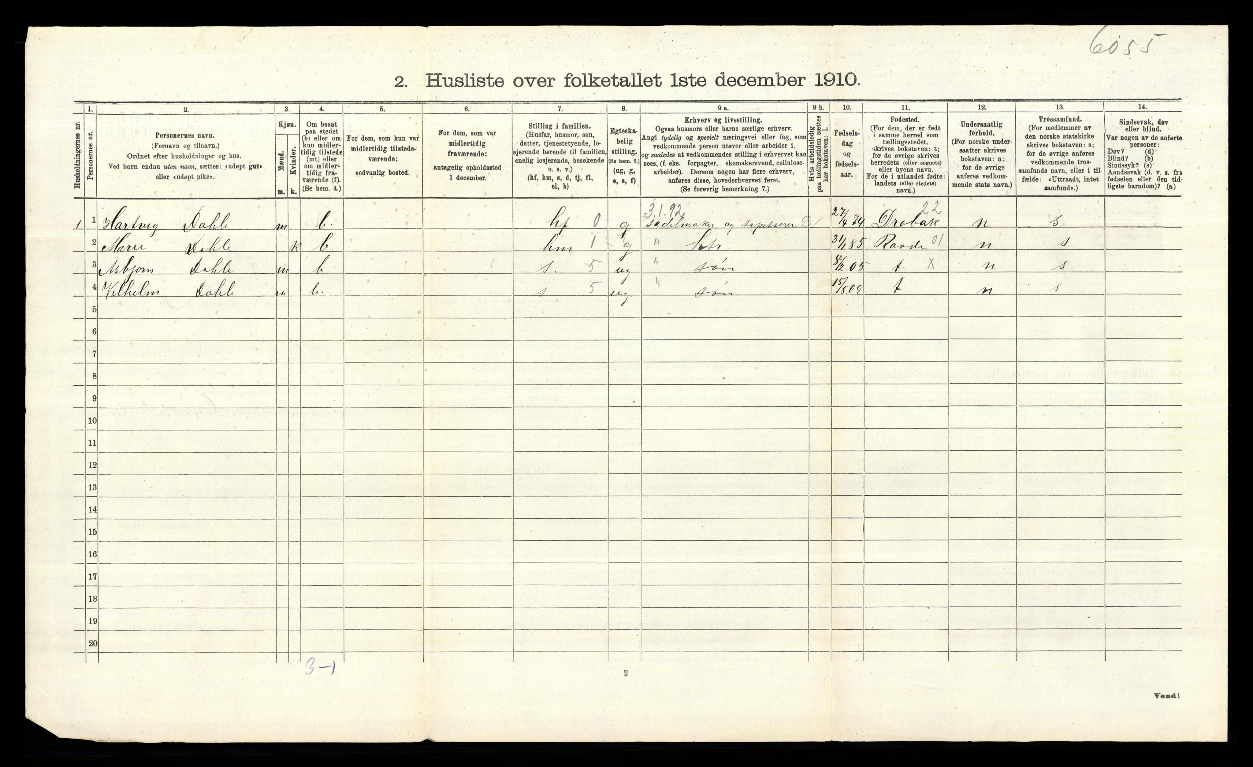 RA, 1910 census for Rygge, 1910, p. 609