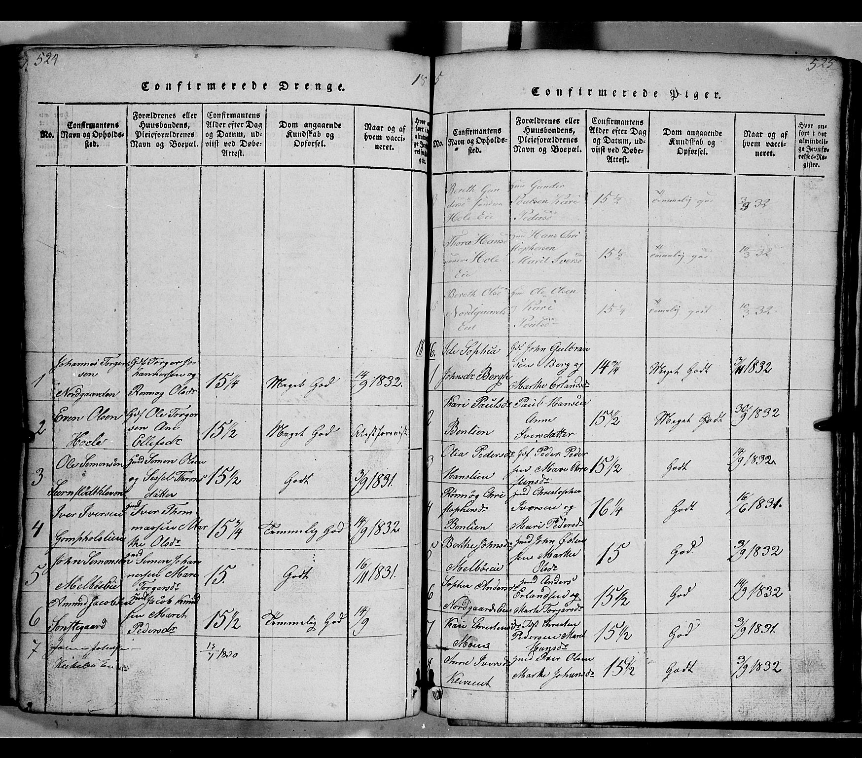Gausdal prestekontor, SAH/PREST-090/H/Ha/Hab/L0002: Parish register (copy) no. 2, 1818-1874, p. 524-525