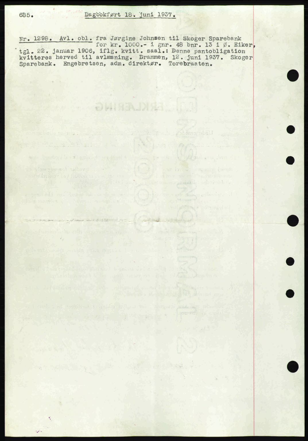 Eiker, Modum og Sigdal sorenskriveri, SAKO/A-123/G/Ga/Gab/L0035: Mortgage book no. A5, 1937-1937, Diary no: : 1298/1937