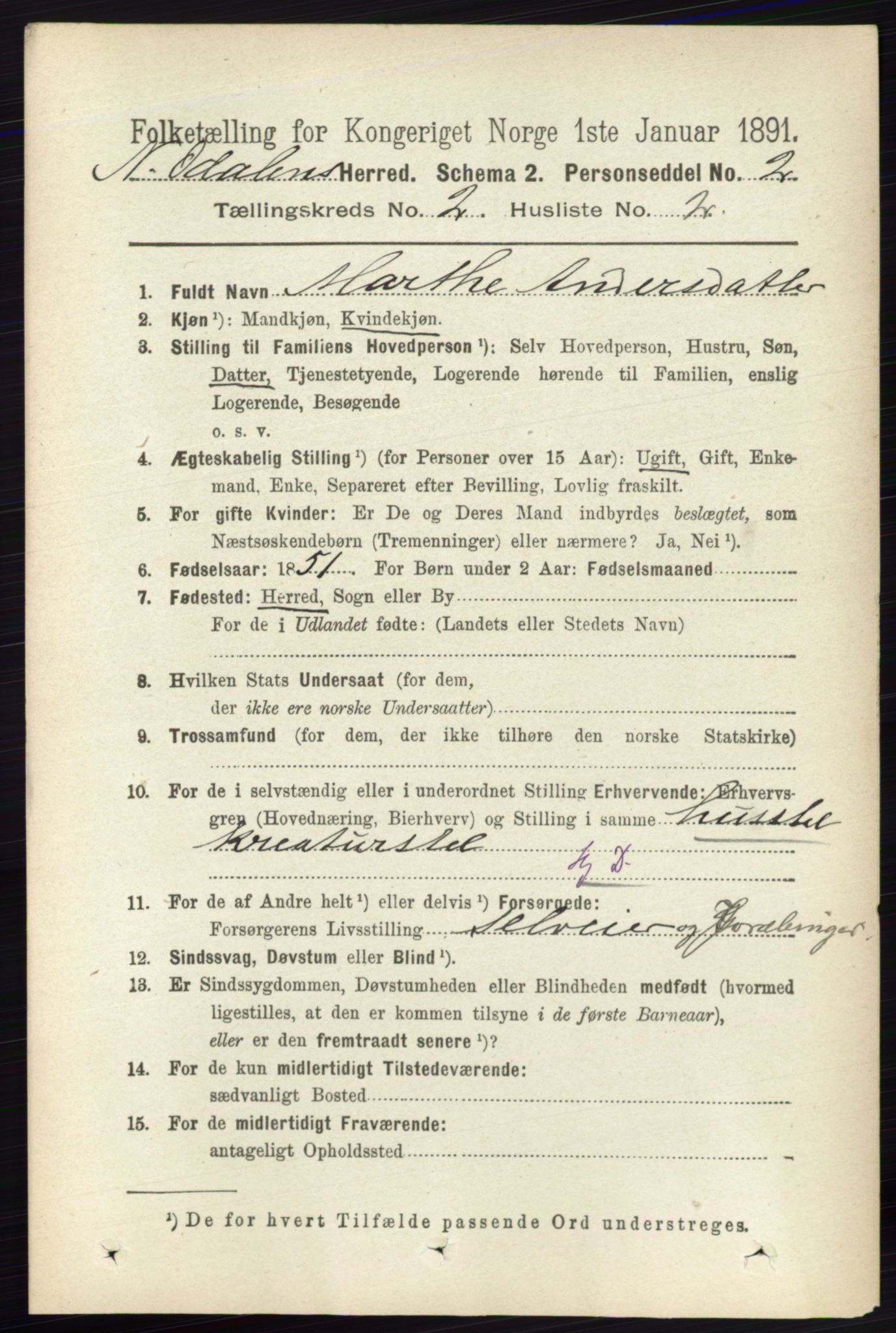 RA, 1891 census for 0418 Nord-Odal, 1891, p. 445