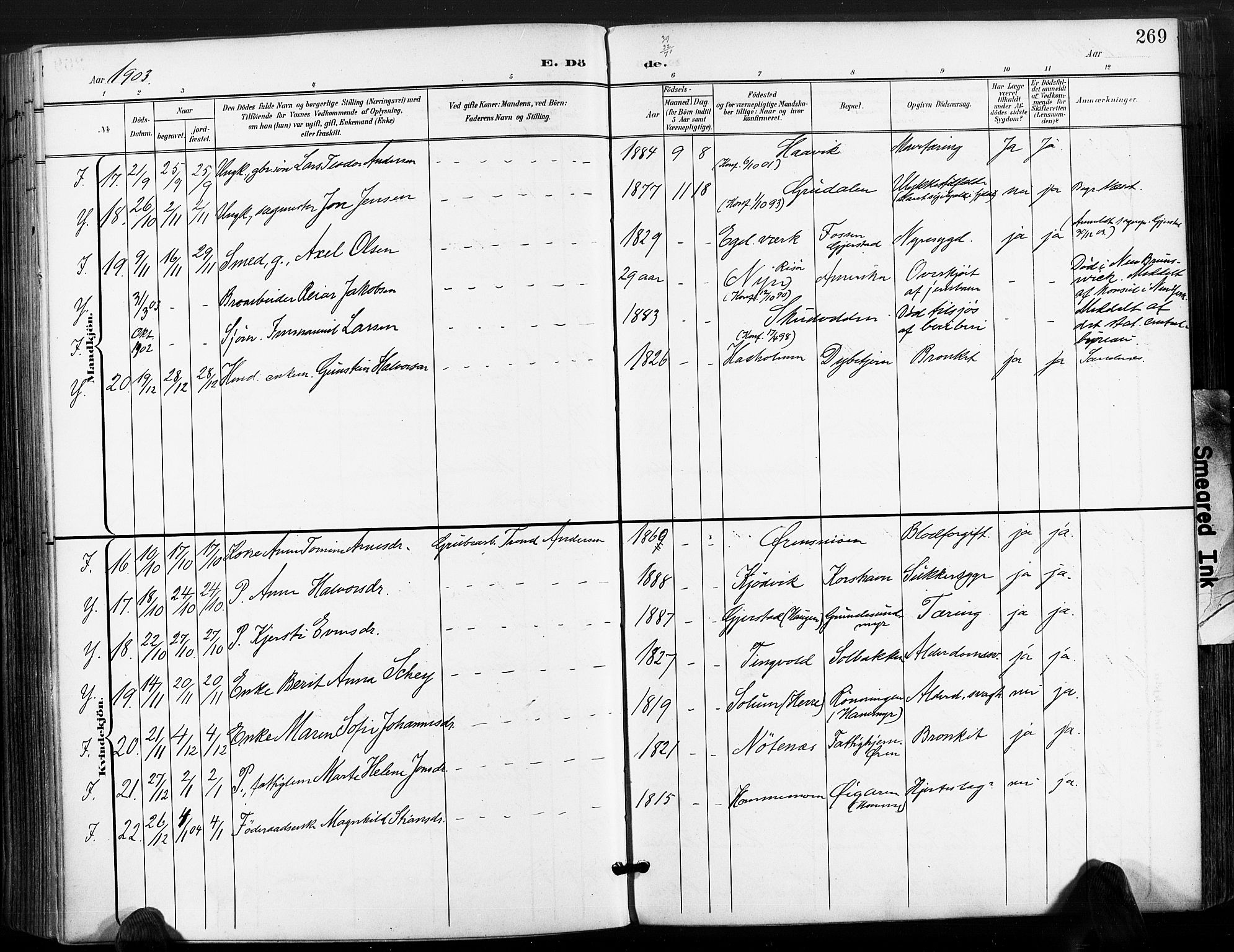 Søndeled sokneprestkontor, AV/SAK-1111-0038/F/Fa/L0006: Parish register (official) no. A 6, 1900-1922, p. 269