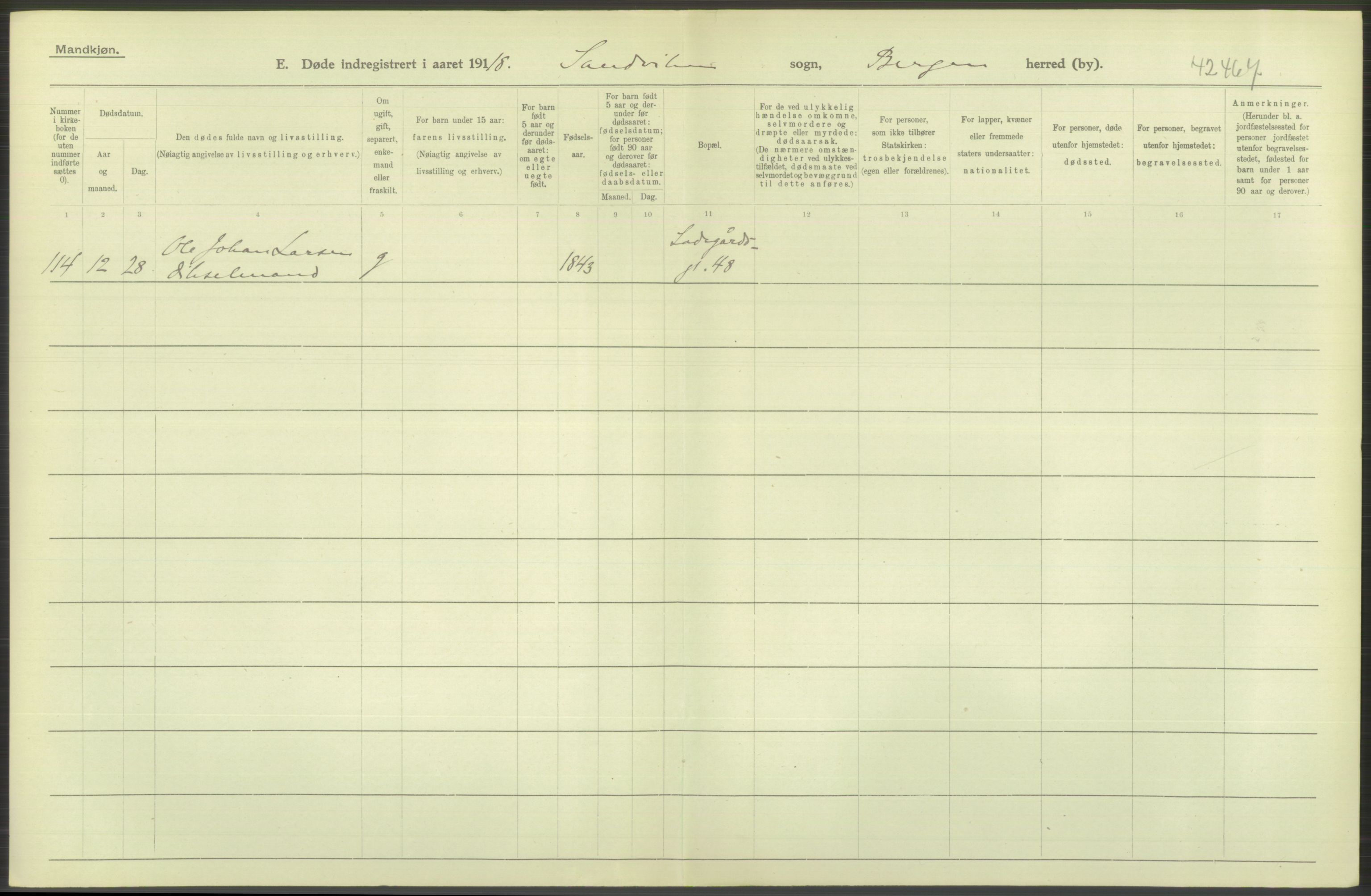 Statistisk sentralbyrå, Sosiodemografiske emner, Befolkning, RA/S-2228/D/Df/Dfb/Dfbh/L0039: Bergen: Døde., 1918, p. 142