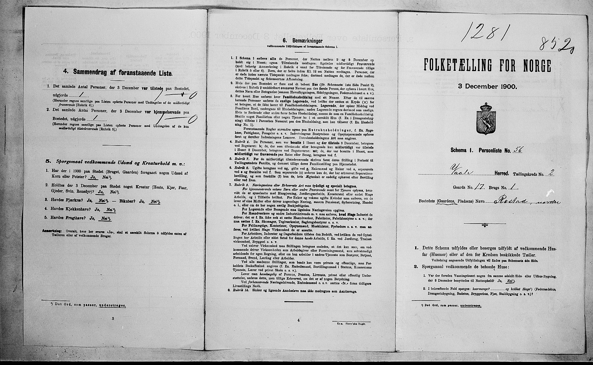 RA, 1900 census for Våle, 1900, p. 36