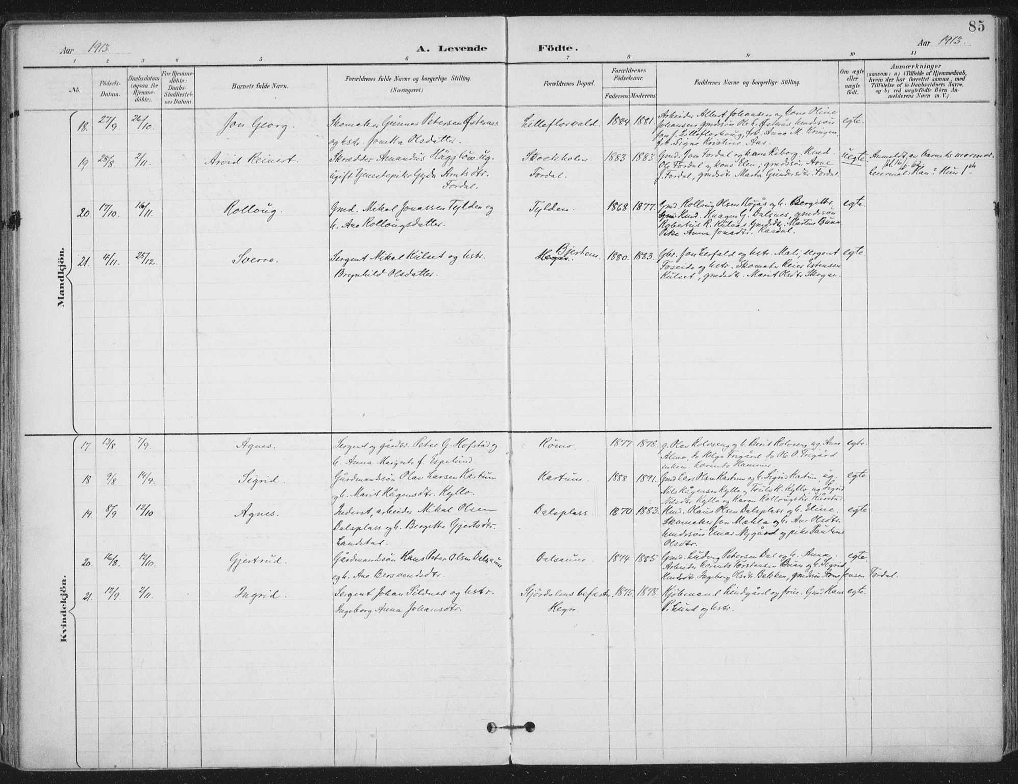 Ministerialprotokoller, klokkerbøker og fødselsregistre - Nord-Trøndelag, SAT/A-1458/703/L0031: Parish register (official) no. 703A04, 1893-1914, p. 85