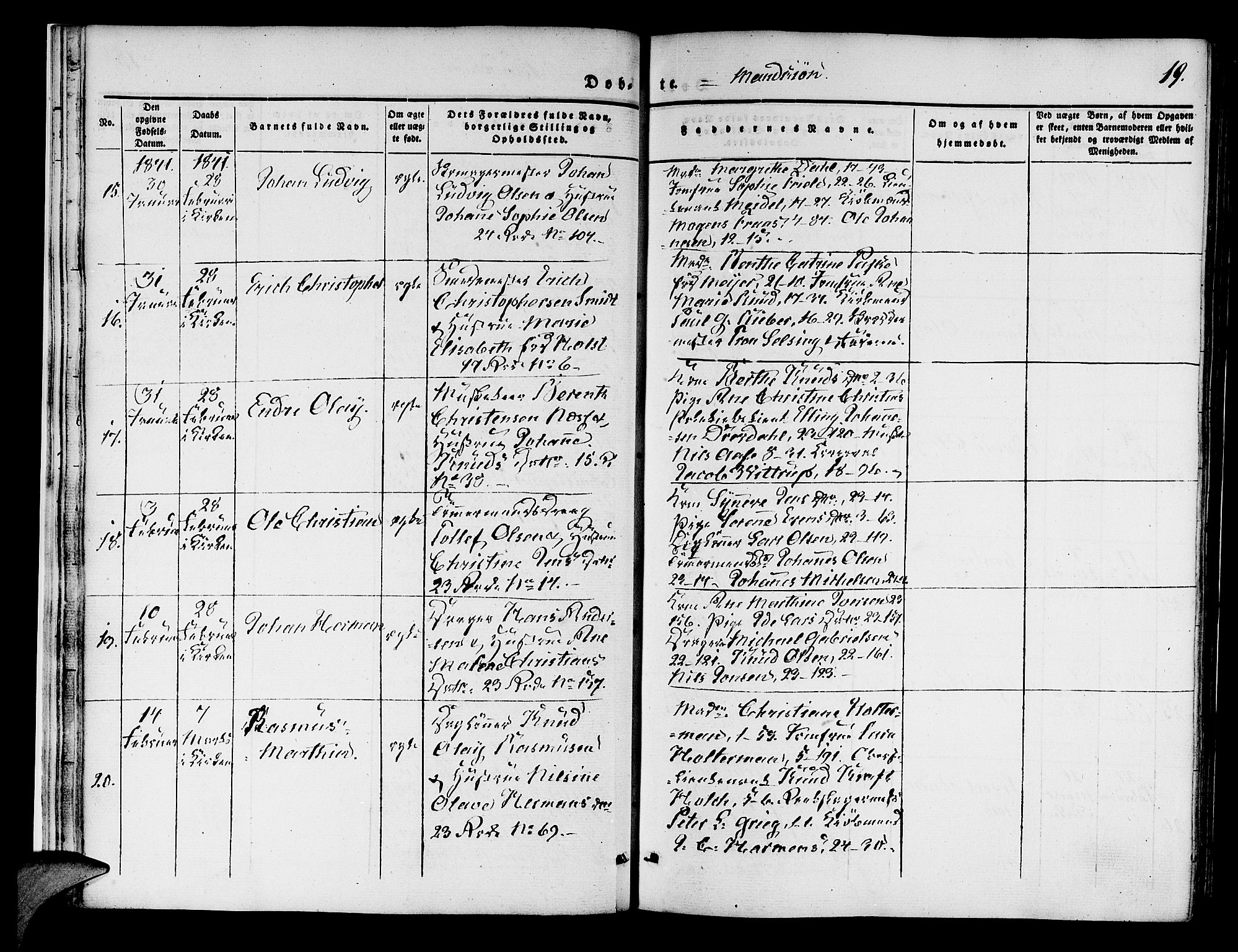 Korskirken sokneprestembete, AV/SAB-A-76101/H/Hab: Parish register (copy) no. B 1, 1839-1847, p. 19