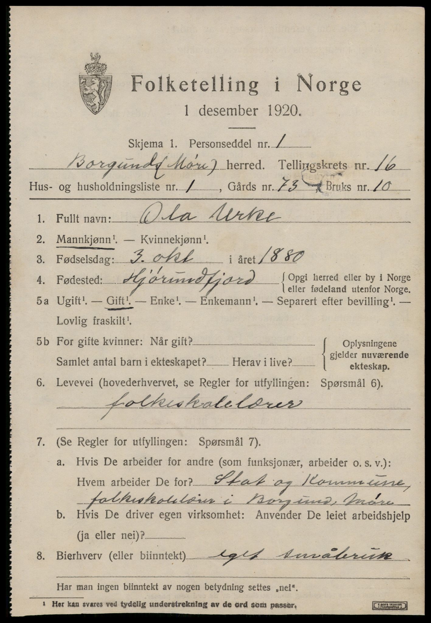 SAT, 1920 census for Borgund, 1920, p. 11940