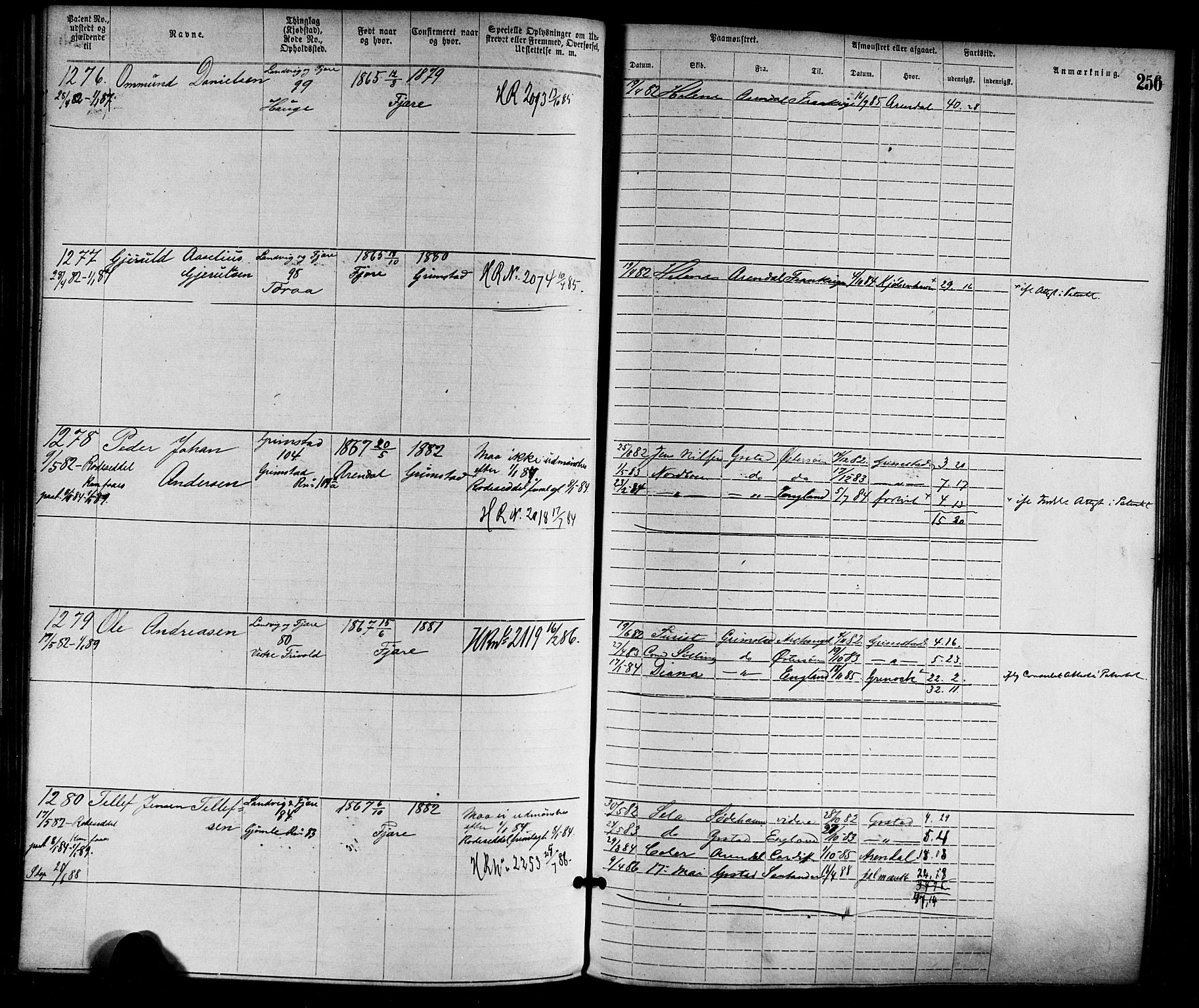 Grimstad mønstringskrets, AV/SAK-2031-0013/F/Fa/L0001: Annotasjonsrulle nr 1-1920 med register, F-1, 1870-1892, p. 286