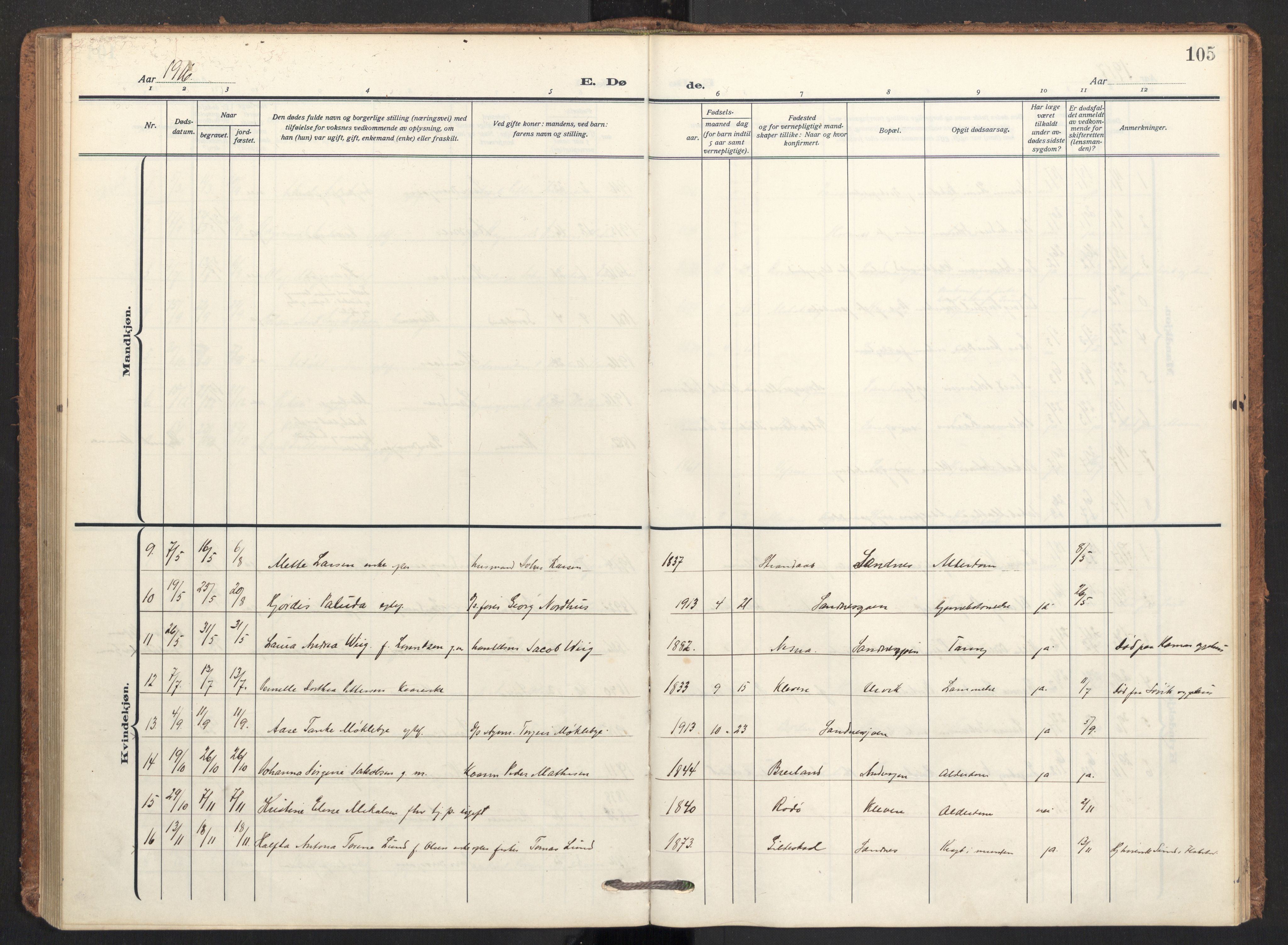 Ministerialprotokoller, klokkerbøker og fødselsregistre - Nordland, AV/SAT-A-1459/831/L0473: Parish register (official) no. 831A04, 1909-1934, p. 105