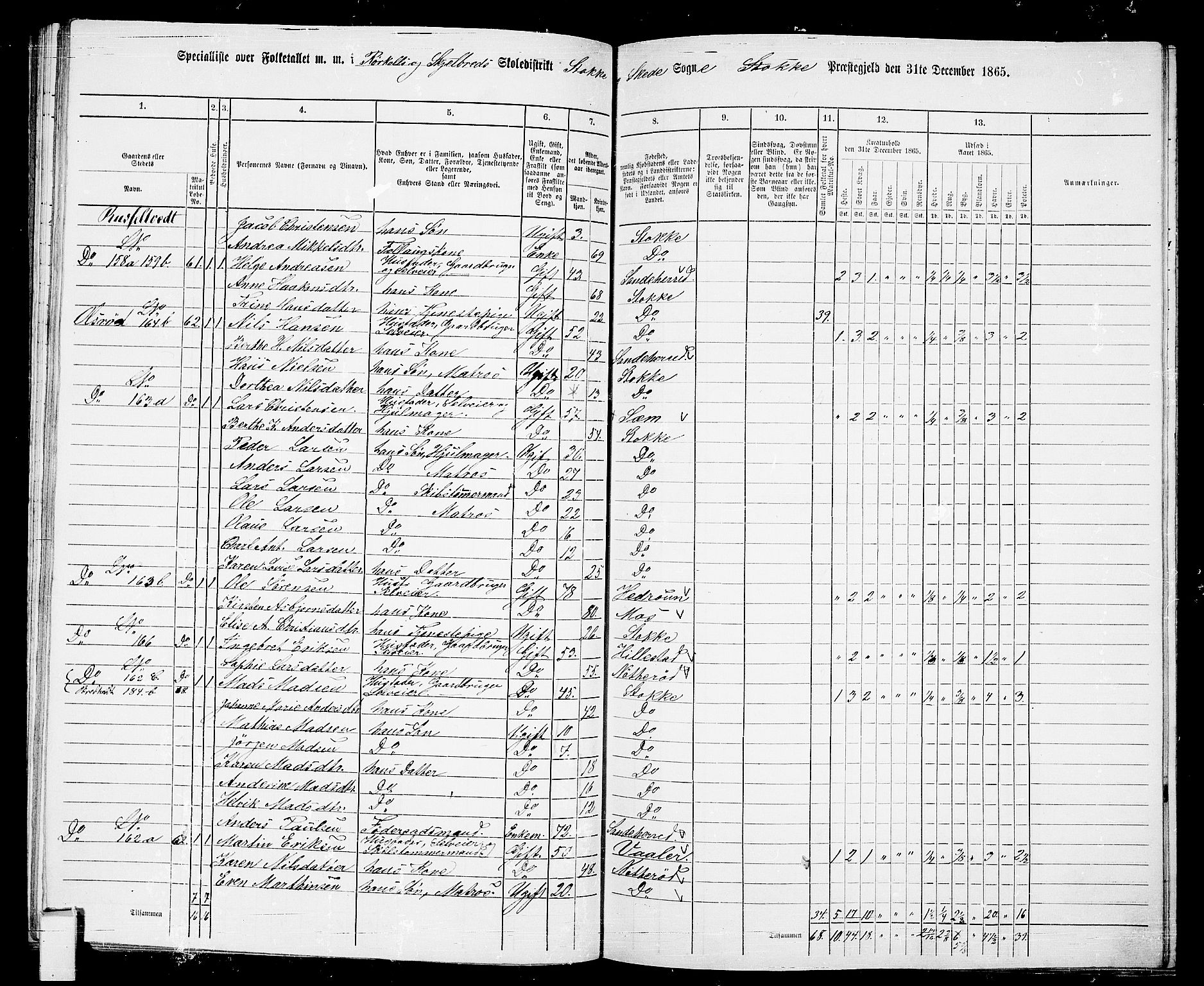 RA, 1865 census for Stokke, 1865, p. 108