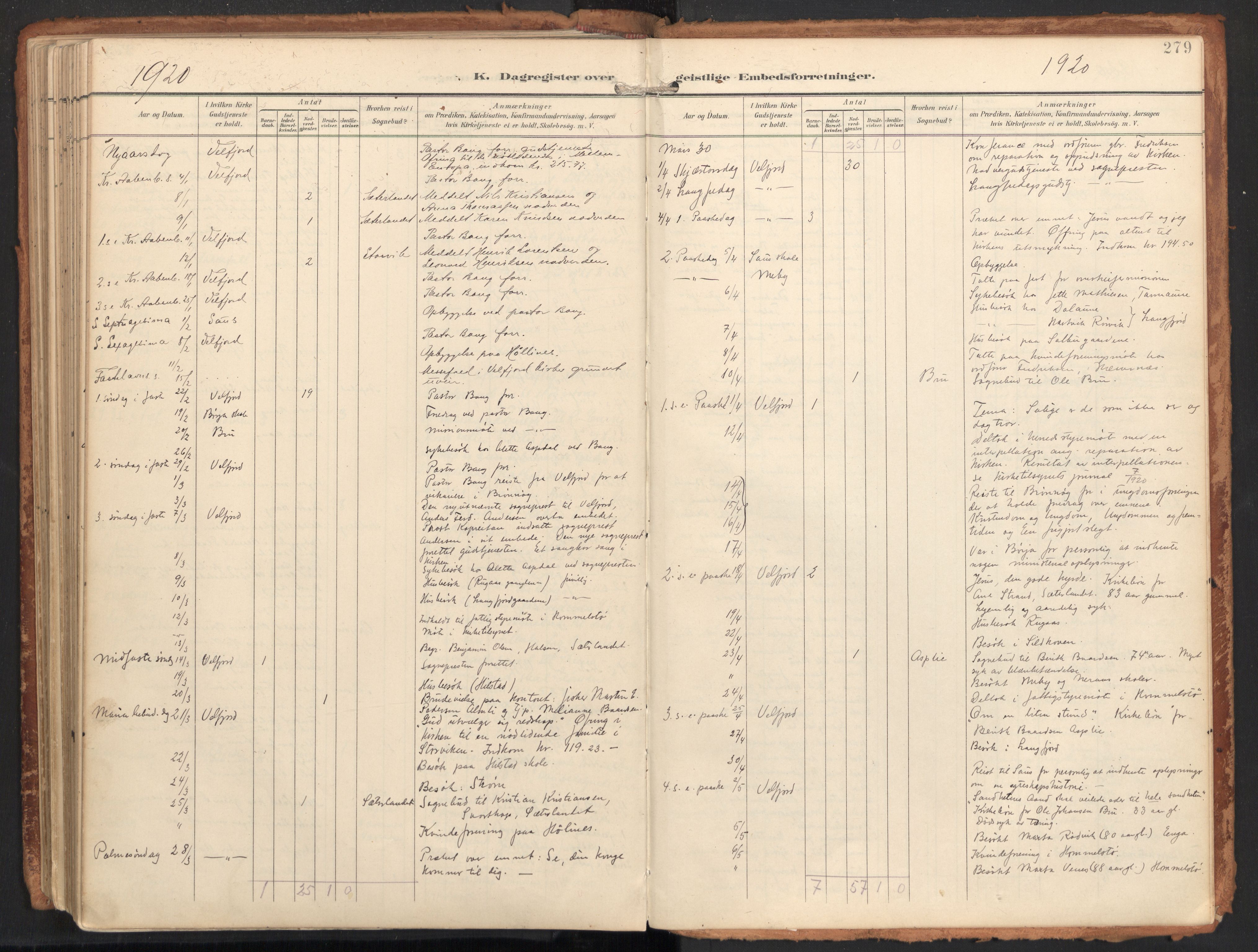 Ministerialprotokoller, klokkerbøker og fødselsregistre - Nordland, SAT/A-1459/814/L0227: Parish register (official) no. 814A08, 1899-1920, p. 279