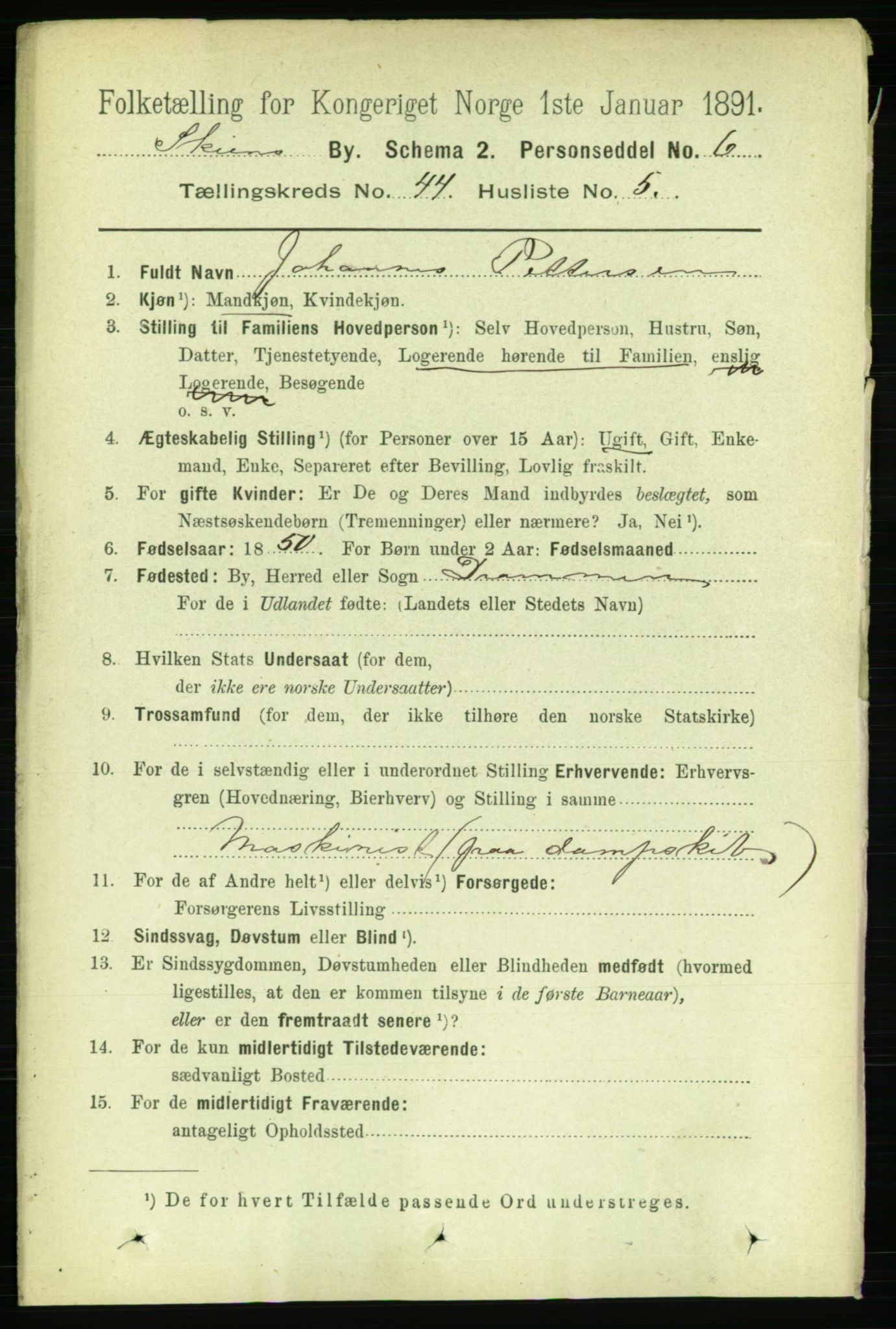 RA, 1891 census for 0806 Skien, 1891, p. 8810