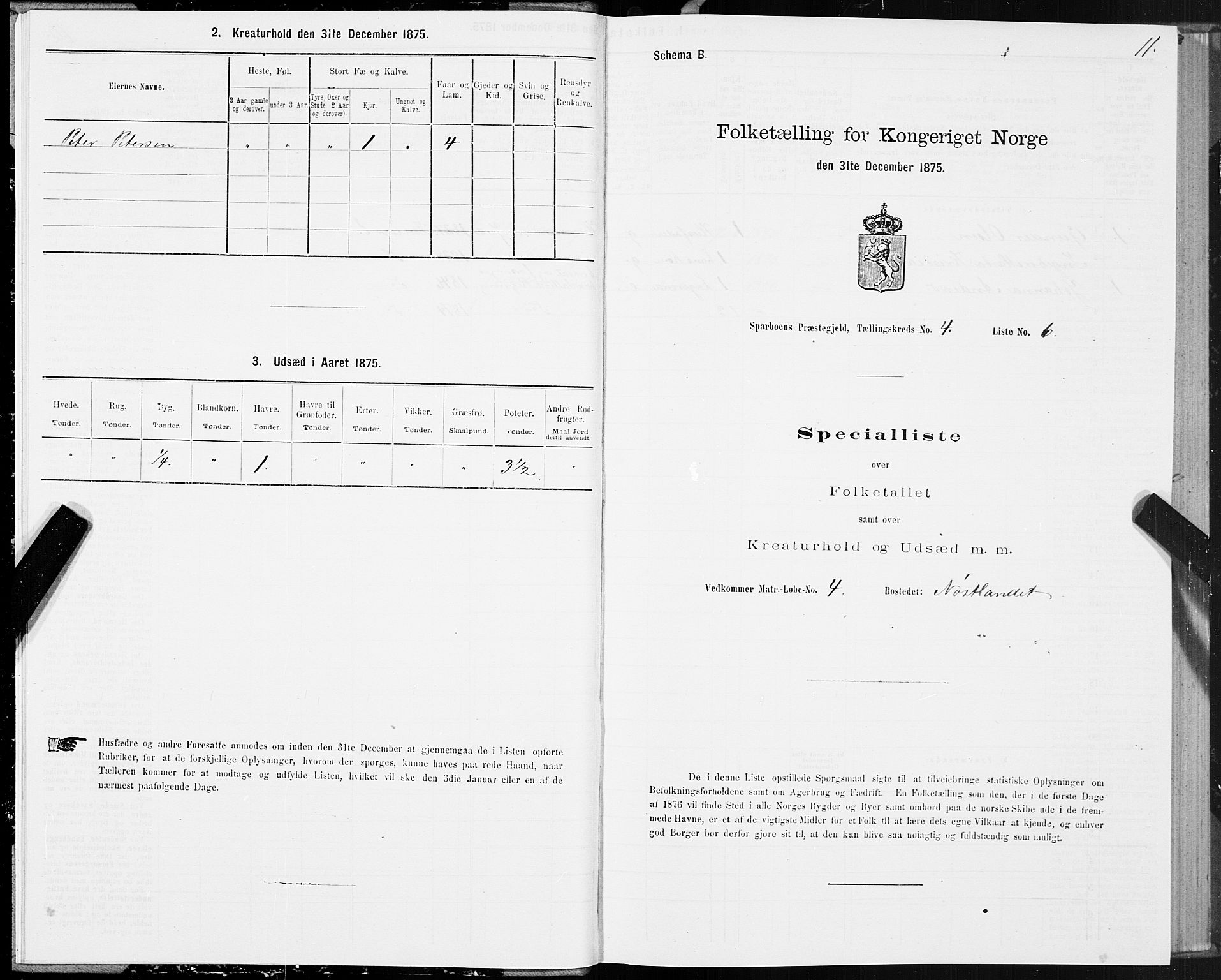 SAT, 1875 census for 1731P Sparbu, 1875, p. 2011