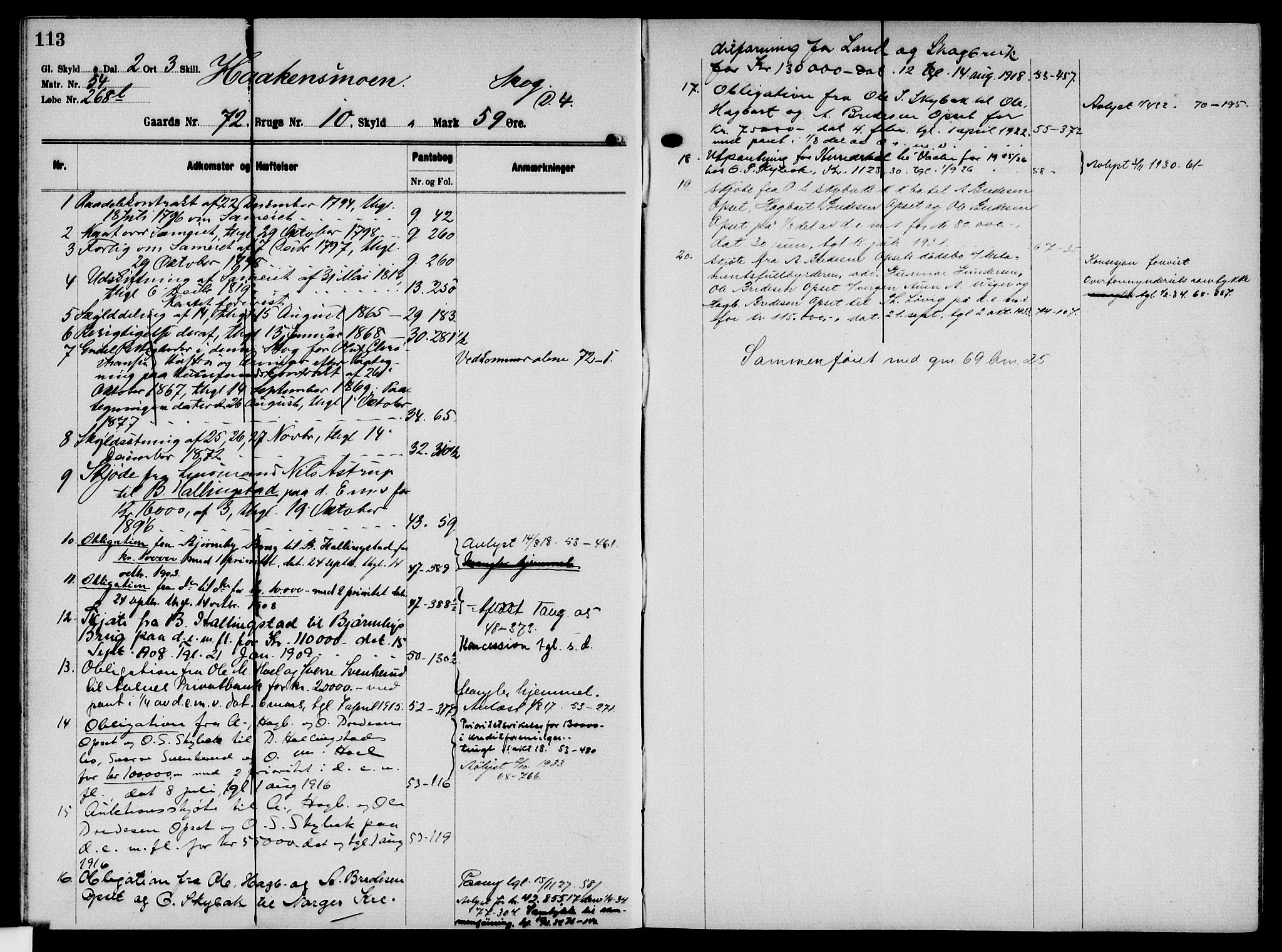 Solør tingrett, AV/SAH-TING-008/H/Ha/Hak/L0006: Mortgage register no. VI, 1900-1935, p. 113