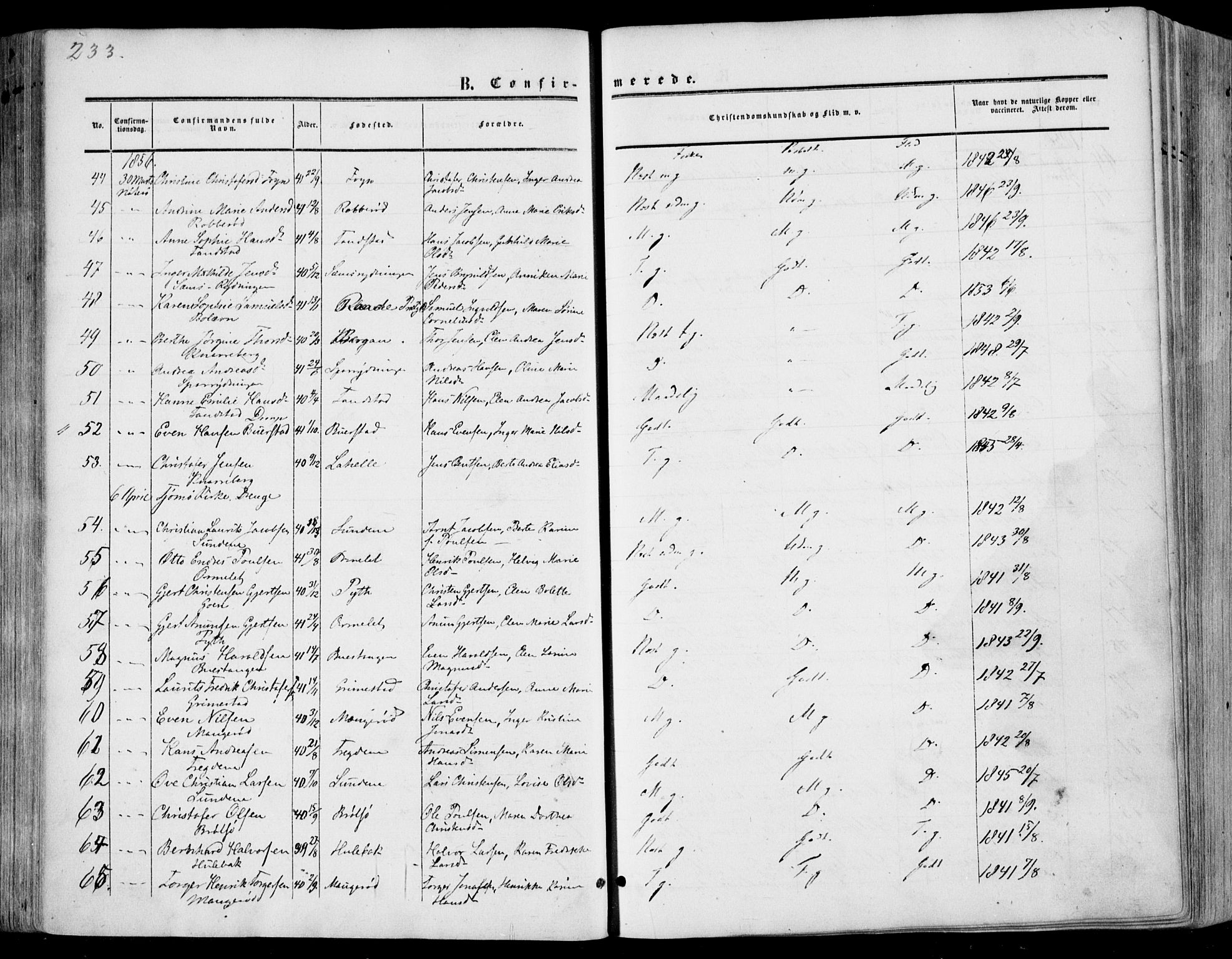 Nøtterøy kirkebøker, AV/SAKO-A-354/F/Fa/L0006: Parish register (official) no. I 6, 1852-1864, p. 233