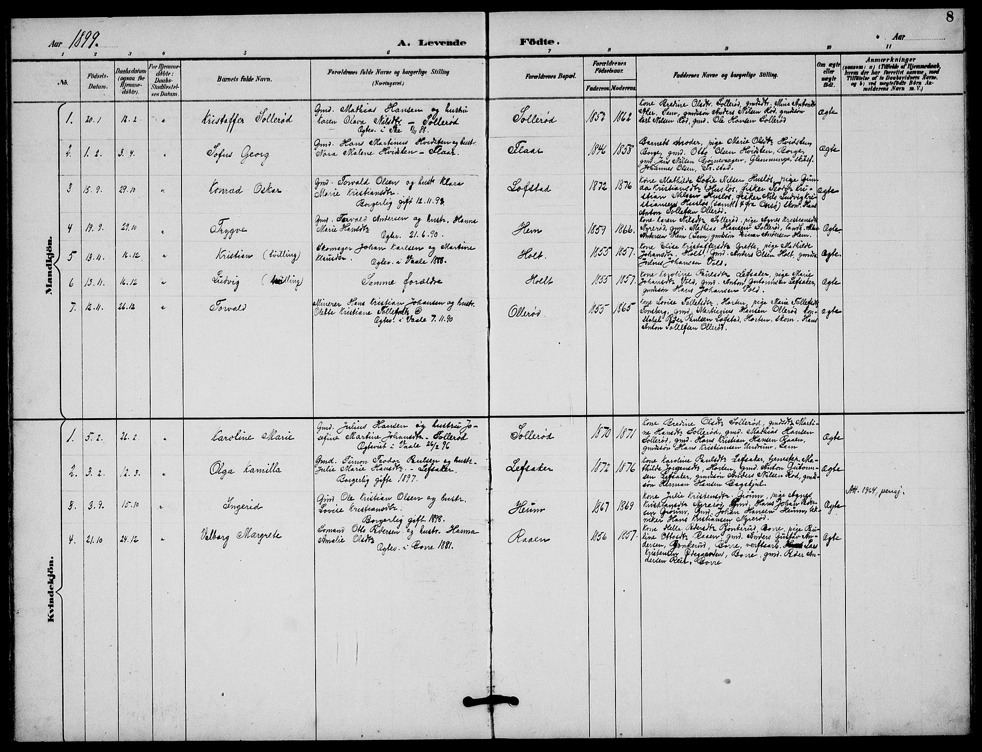 Våle kirkebøker, AV/SAKO-A-334/G/Gb/L0002: Parish register (copy) no. II 2, 1892-1936, p. 8