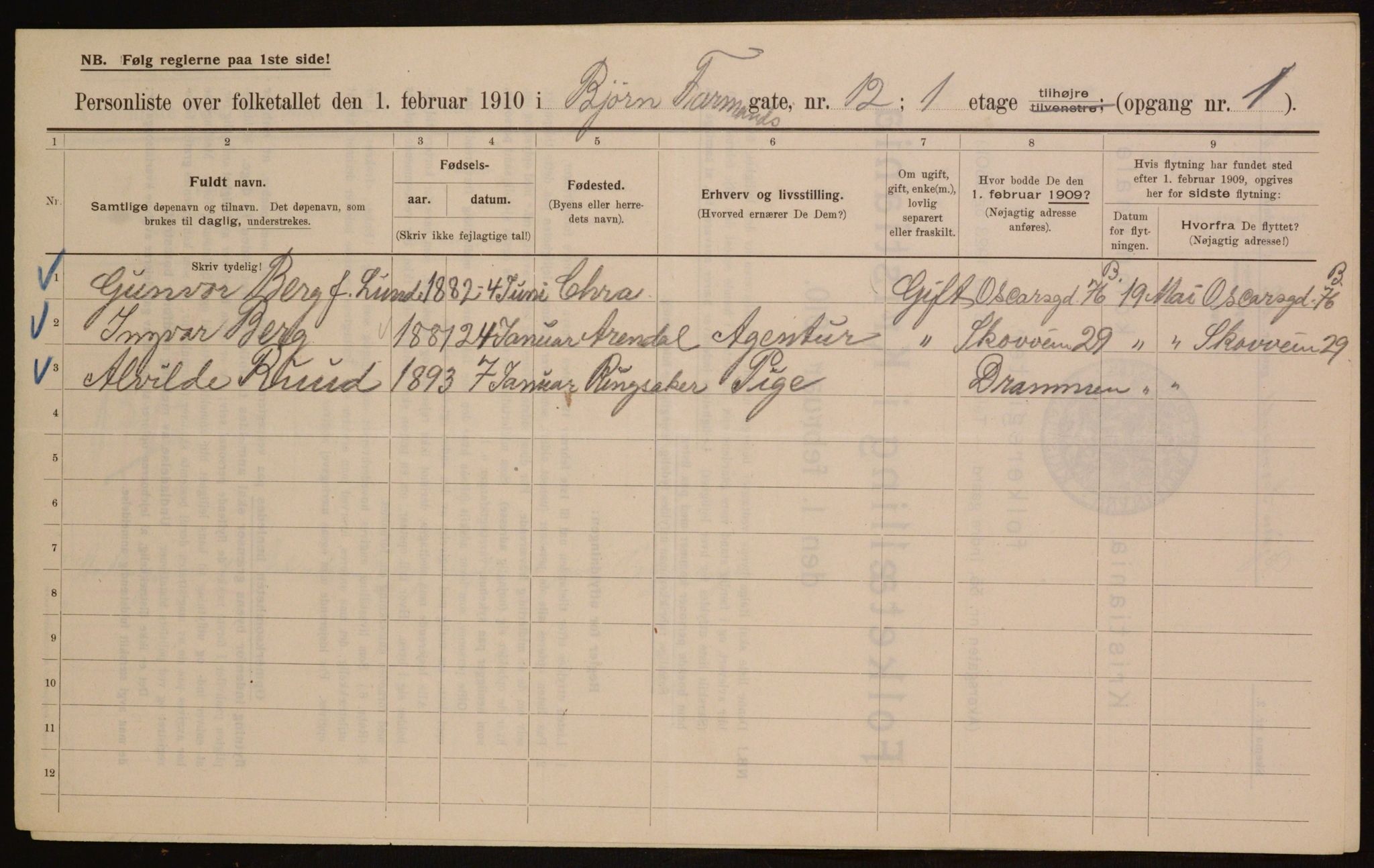 OBA, Municipal Census 1910 for Kristiania, 1910, p. 6491