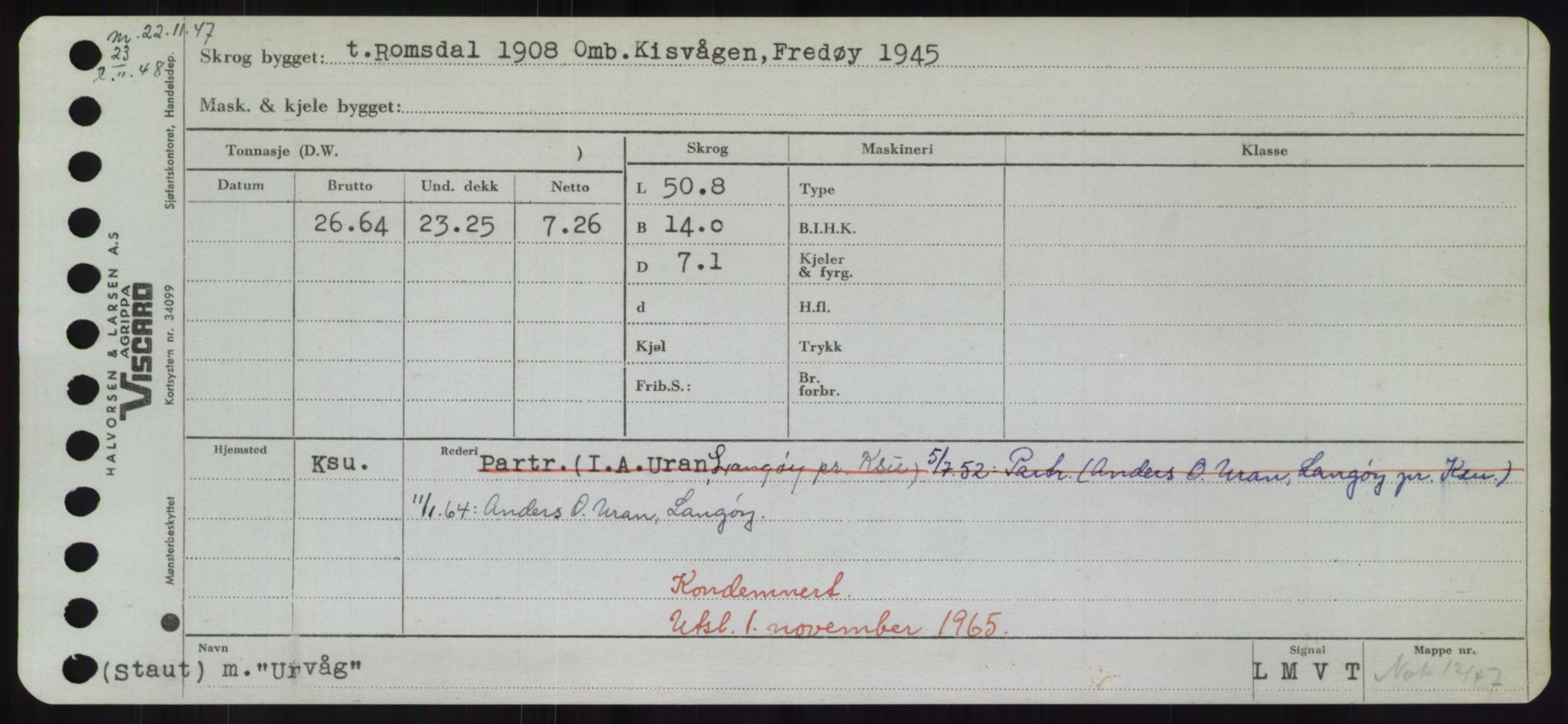 Sjøfartsdirektoratet med forløpere, Skipsmålingen, RA/S-1627/H/Hd/L0040: Fartøy, U-Ve, p. 143