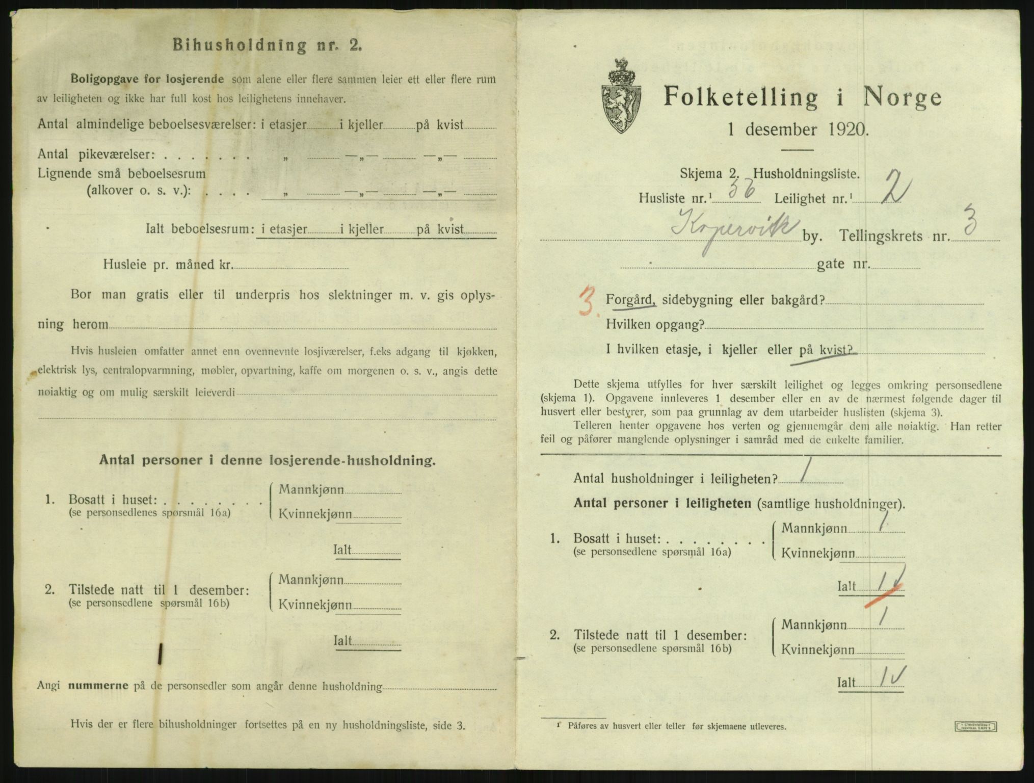 SAST, 1920 census for Kopervik, 1920, p. 1384