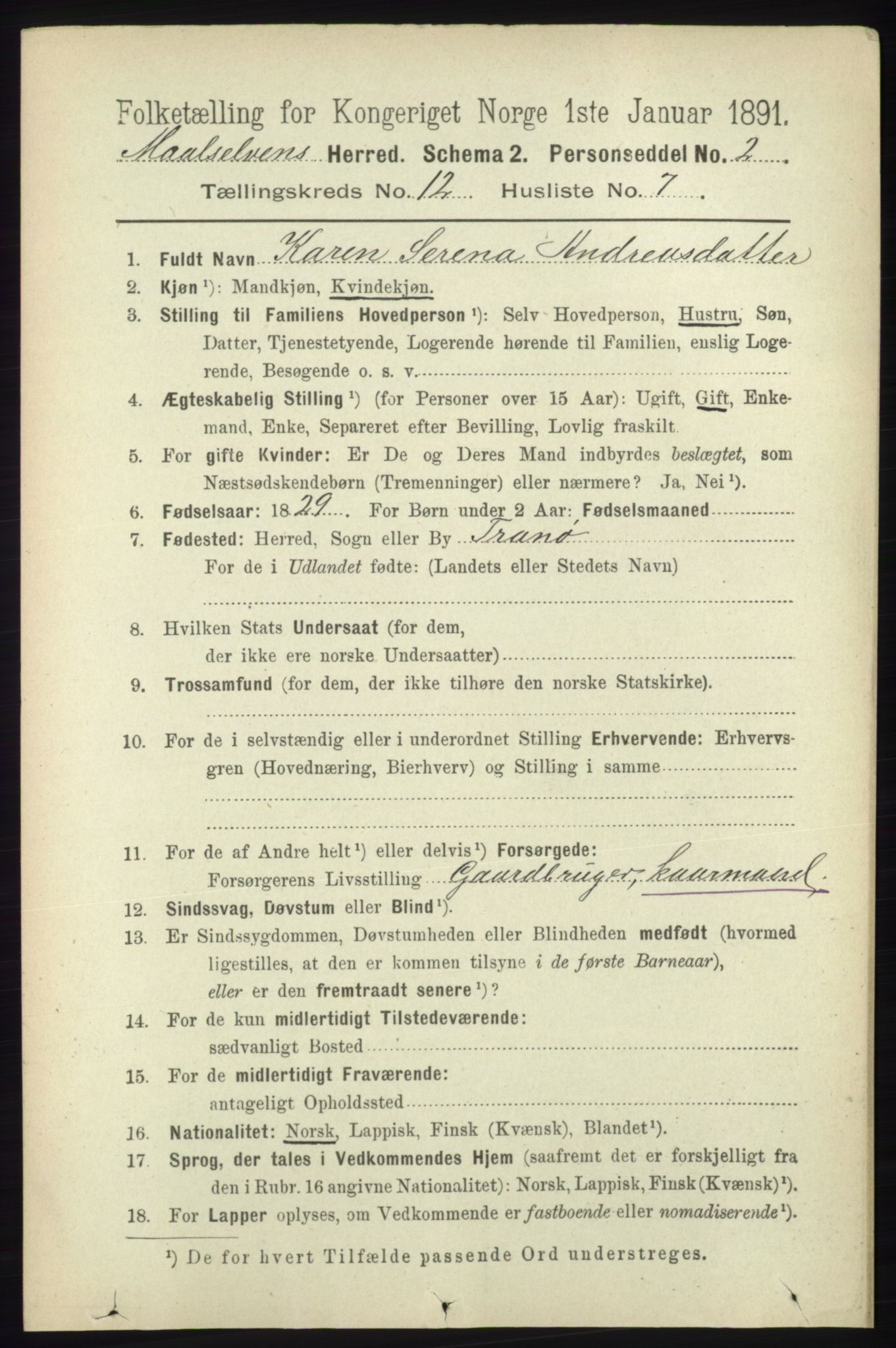 RA, 1891 census for 1924 Målselv, 1891, p. 3834