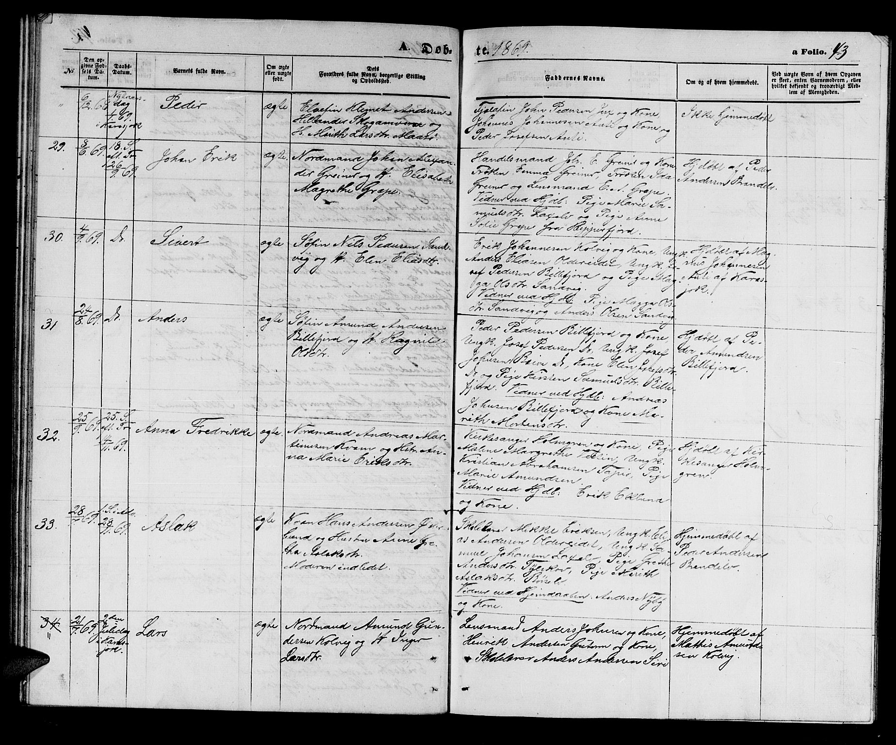 Kistrand/Porsanger sokneprestembete, AV/SATØ-S-1351/H/Hb/L0002.klokk: Parish register (copy) no. 2, 1862-1873, p. 43