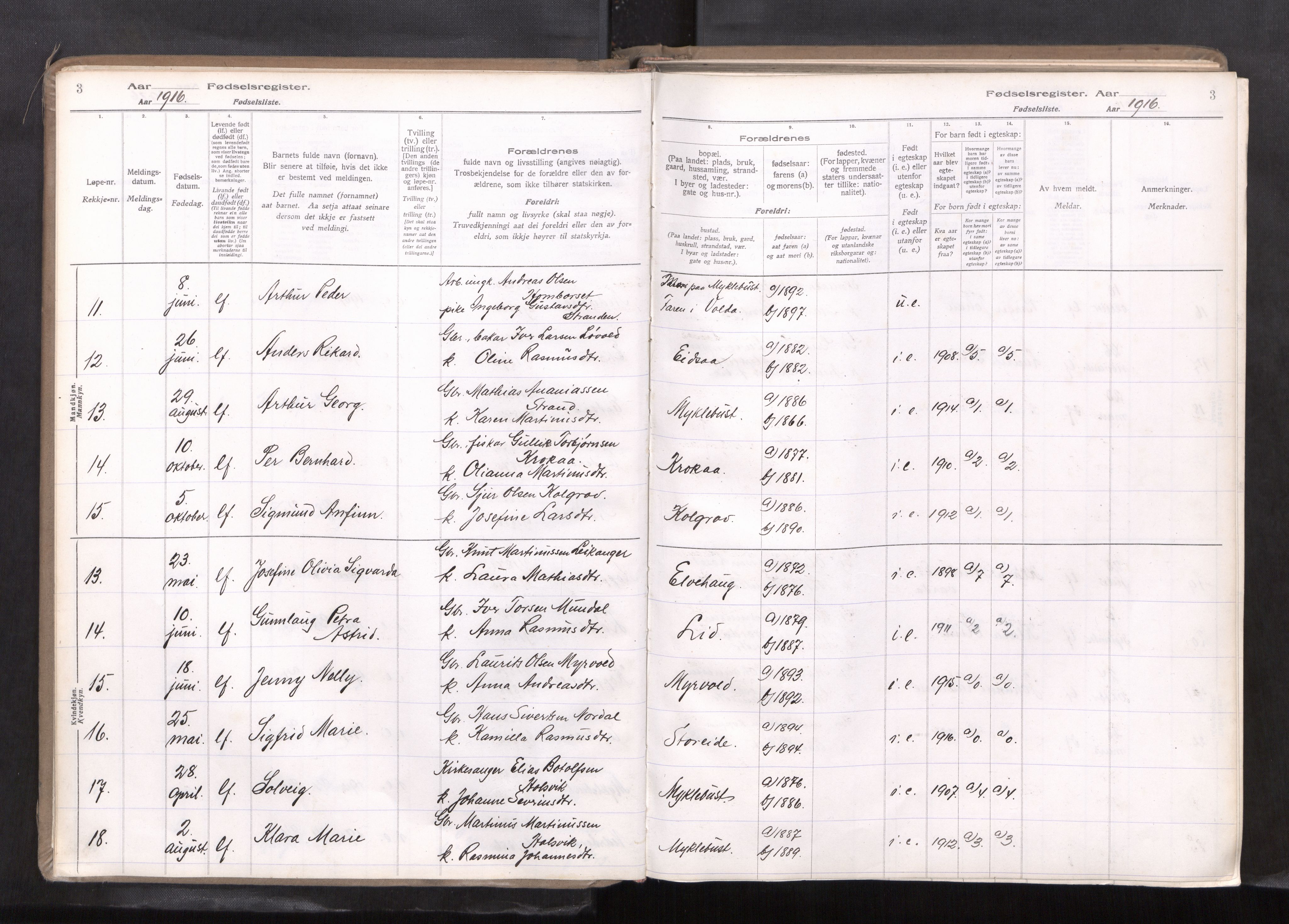 Ministerialprotokoller, klokkerbøker og fødselsregistre - Møre og Romsdal, AV/SAT-A-1454/502/L0031: Birth register no. 502---, 1916-1968, p. 3