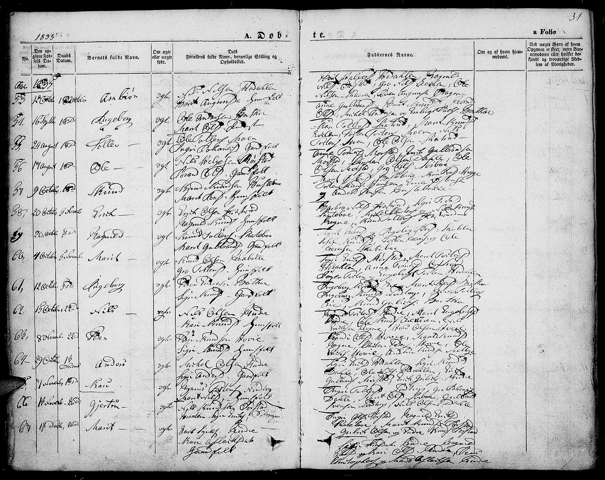 Slidre prestekontor, SAH/PREST-134/H/Ha/Haa/L0004: Parish register (official) no. 4, 1831-1848, p. 31