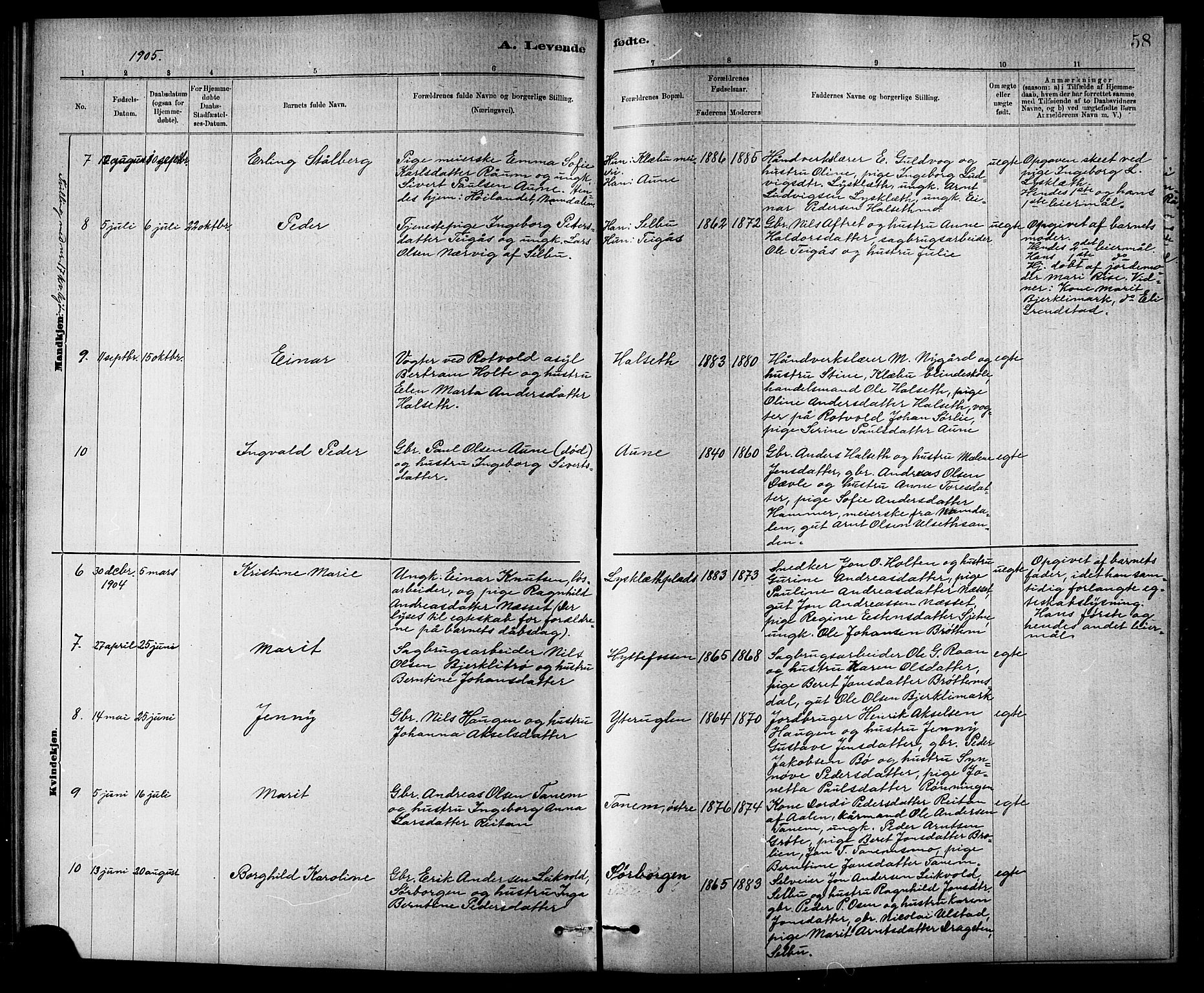 Ministerialprotokoller, klokkerbøker og fødselsregistre - Sør-Trøndelag, SAT/A-1456/618/L0452: Parish register (copy) no. 618C03, 1884-1906, p. 58
