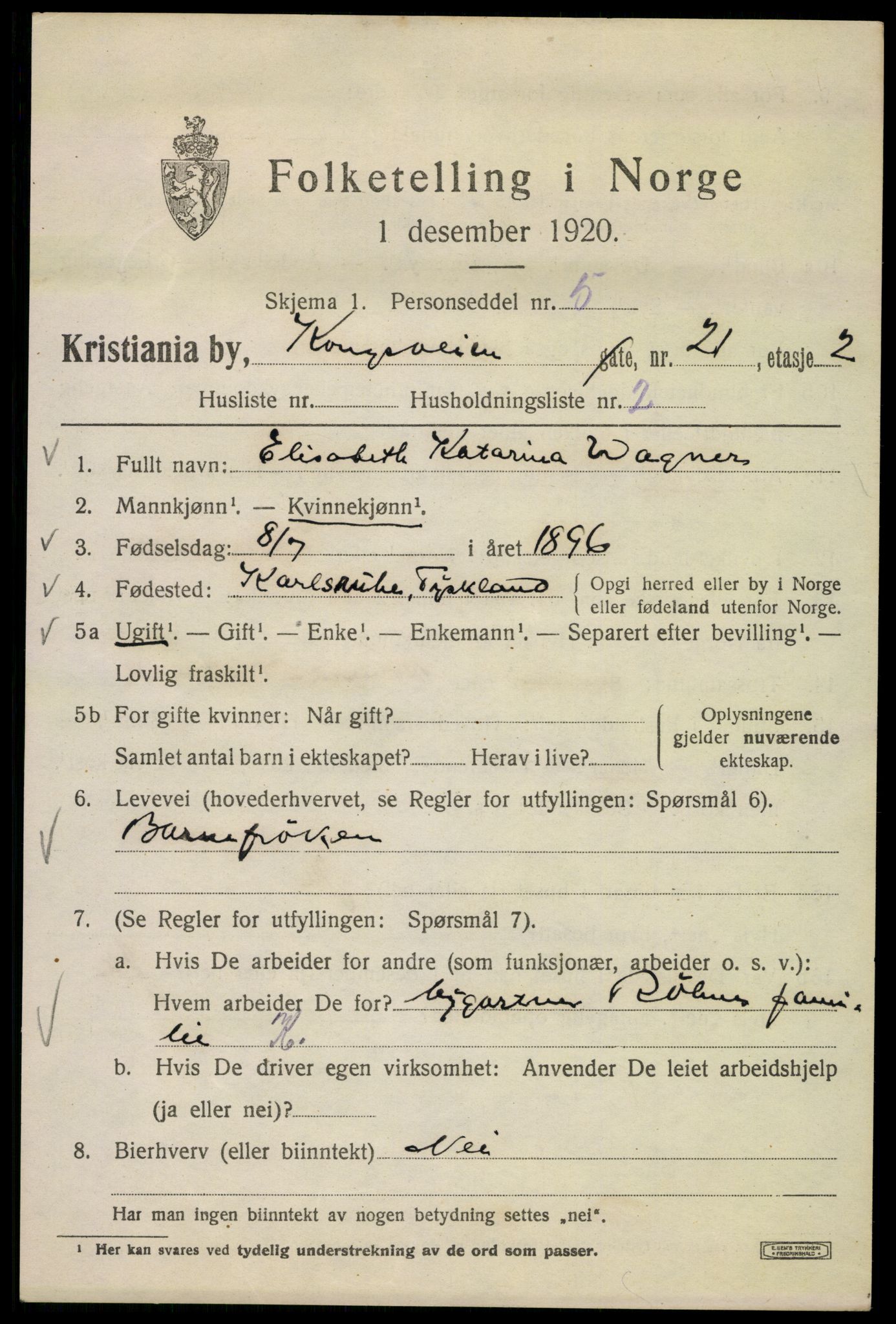 SAO, 1920 census for Kristiania, 1920, p. 348021