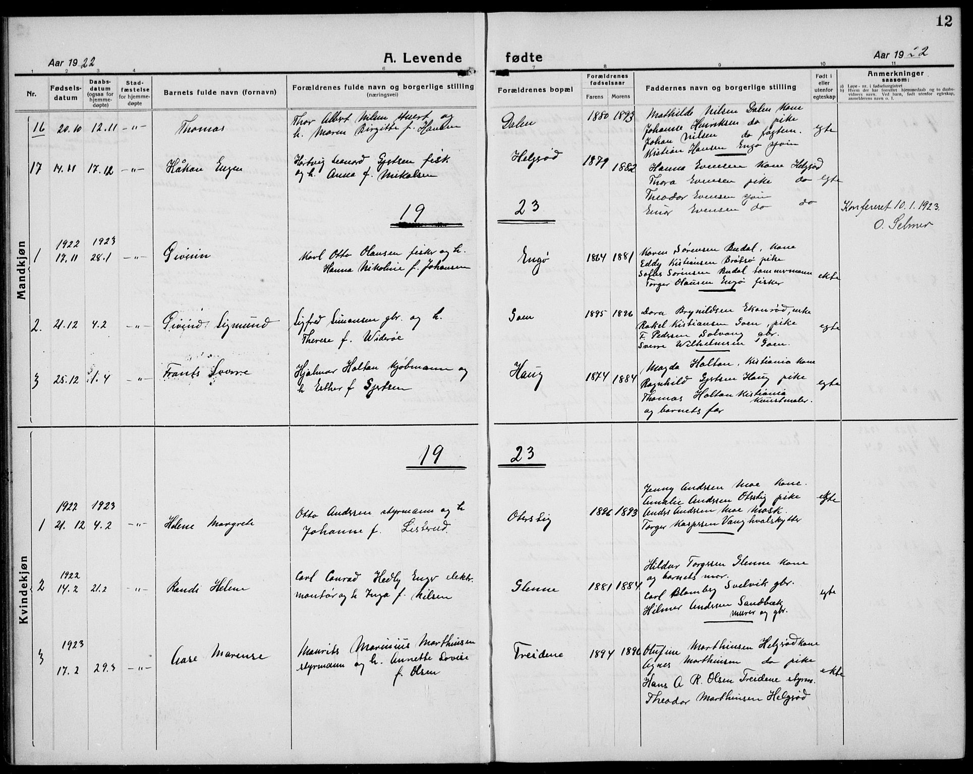 Tjøme kirkebøker, AV/SAKO-A-328/G/Ga/L0003: Parish register (copy) no. I 3, 1921-1935, p. 12