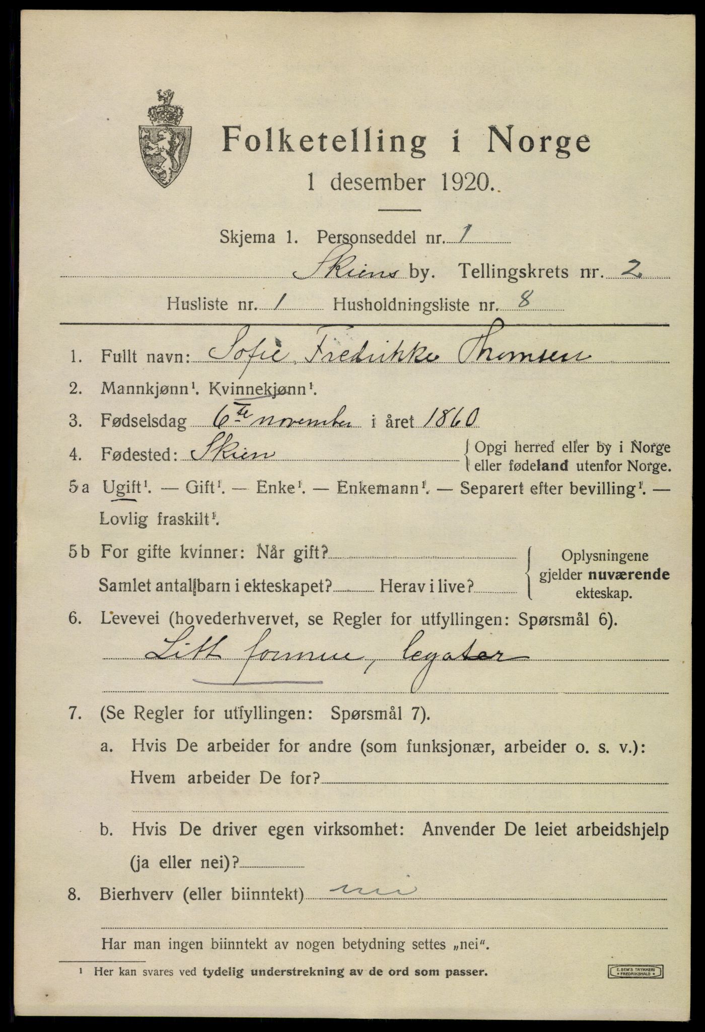 SAKO, 1920 census for Skien, 1920, p. 13544